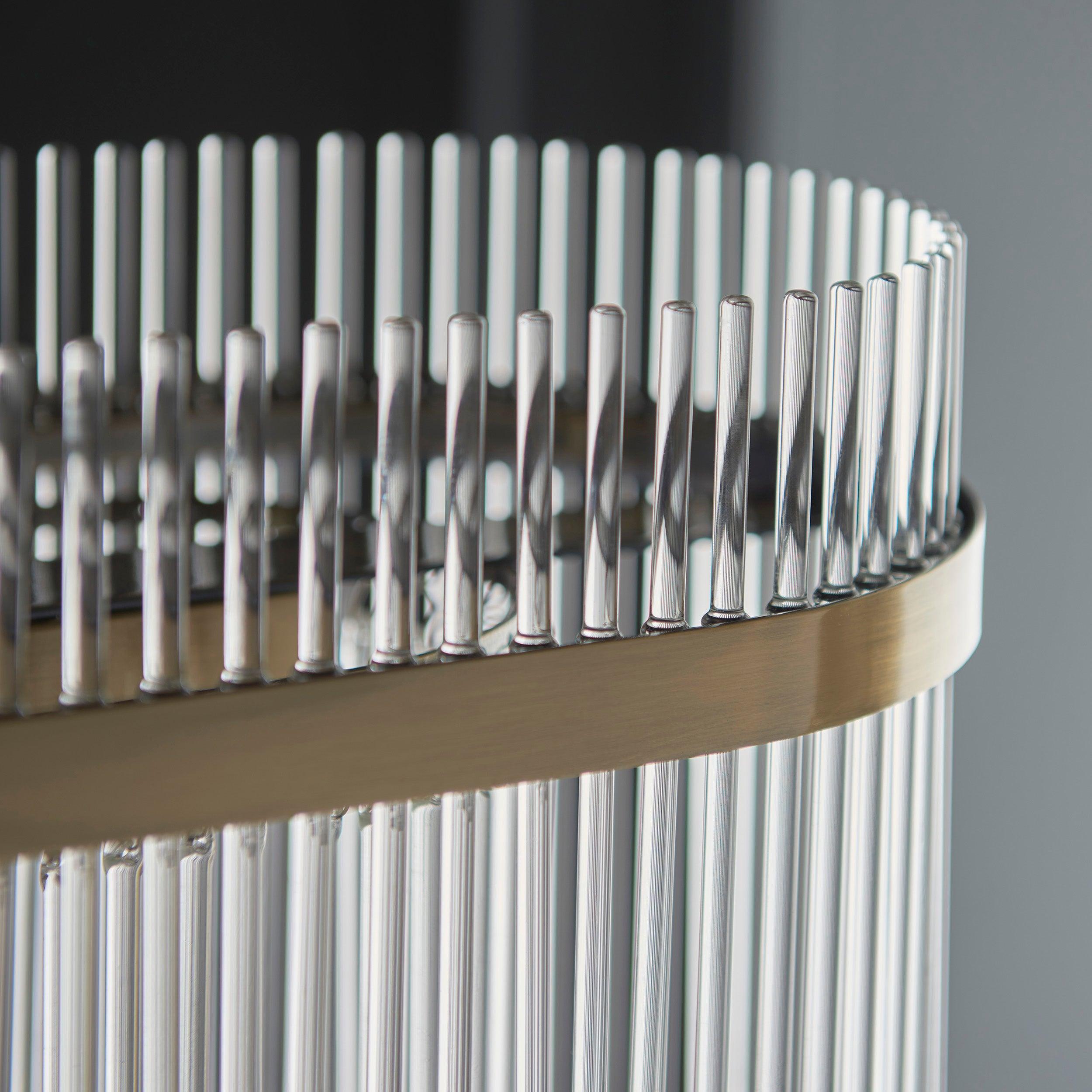 marietta brass 4 light linear ceiling pendant glass rods by Endon Lighting Living Room Unlit Shot