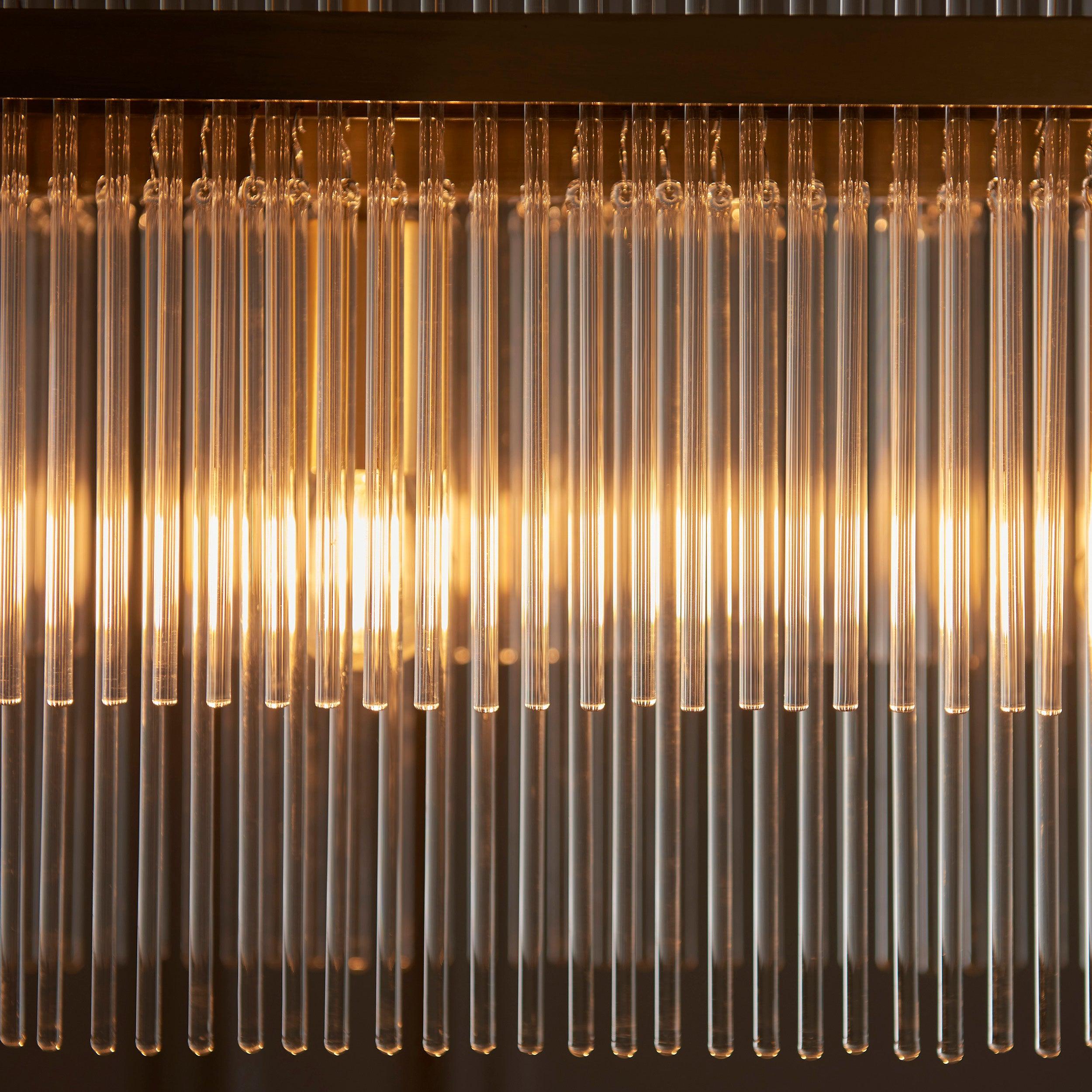 marietta brass 4 light linear ceiling pendant glass rods by Endon Lighting Bedroom Close Up Image