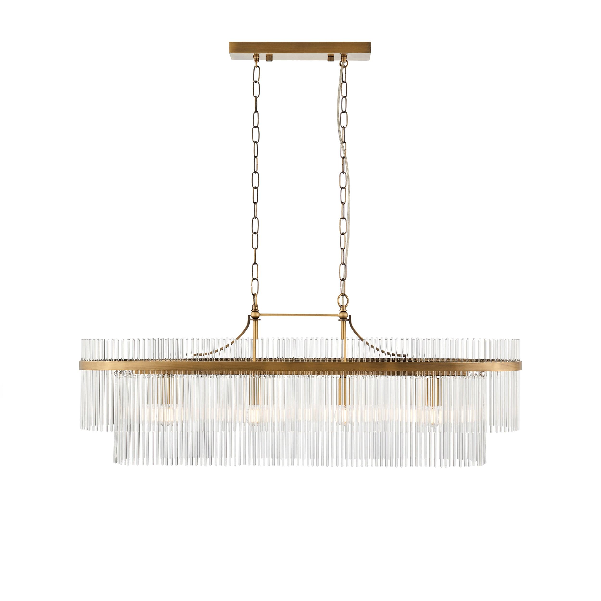 marietta brass 4 light linear ceiling pendant glass rods by Endon Lighting Hallway lights Close Up