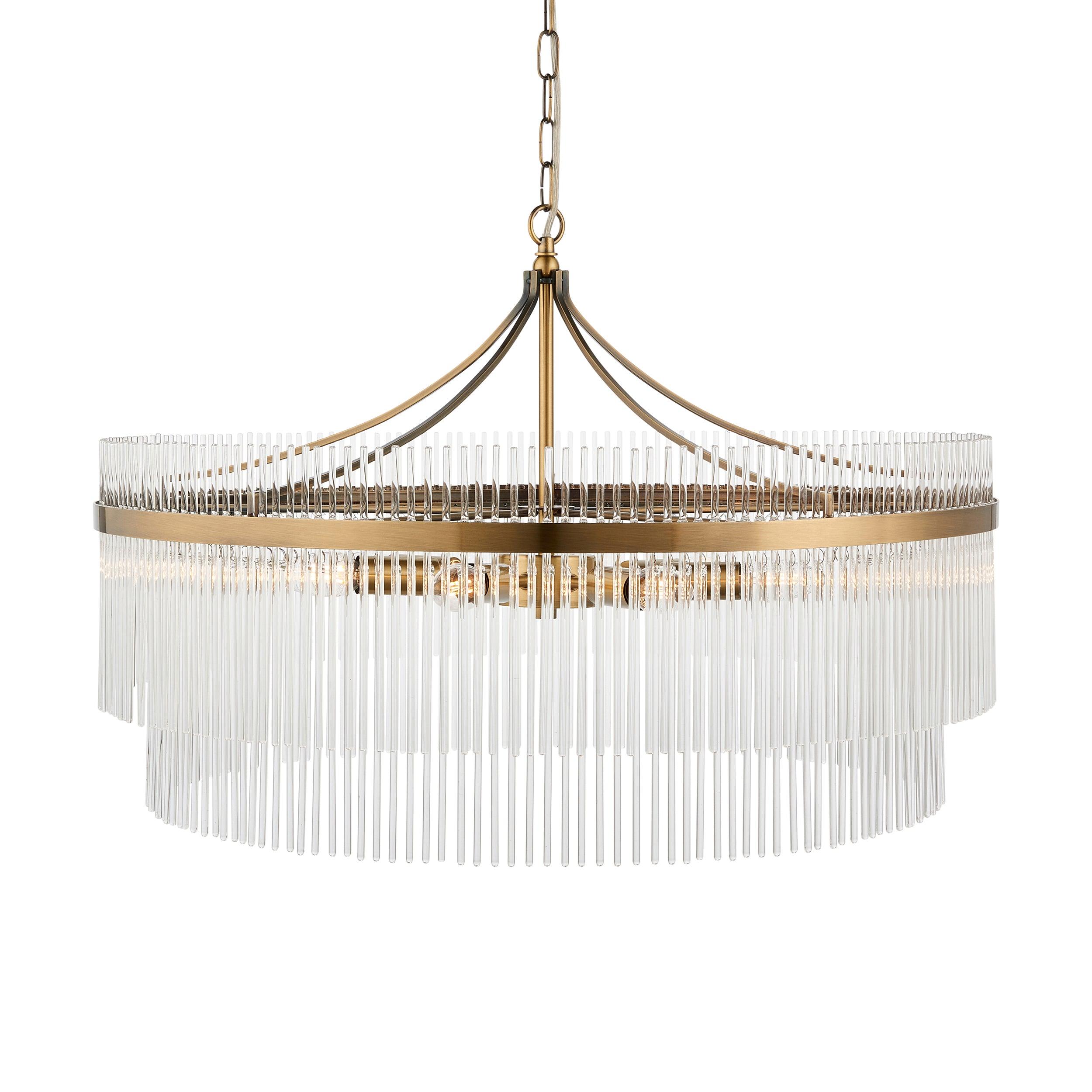marietta brass 7 light grand ceiling pendant glass rods by Endon Lighting Hallway lights Close Up