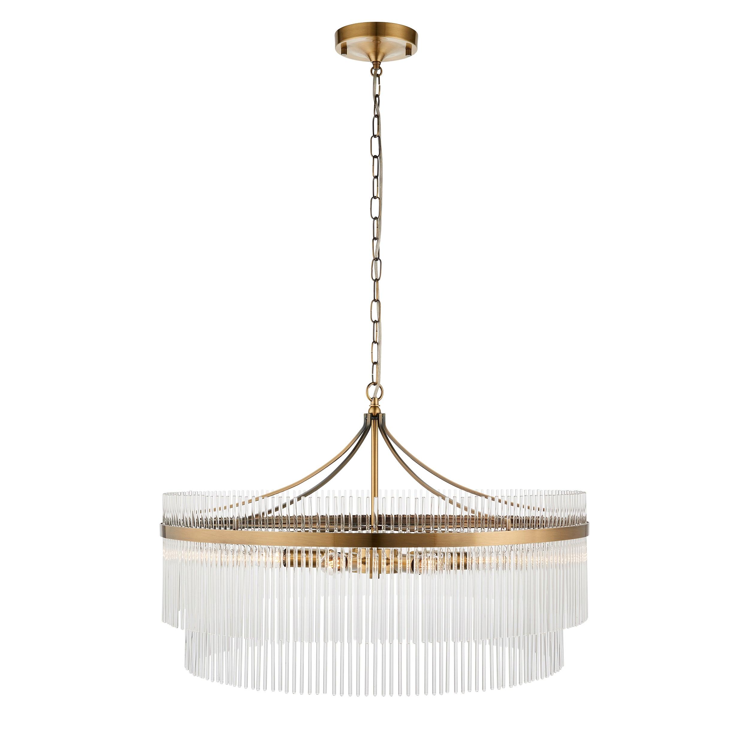 marietta brass 7 light grand ceiling pendant glass rods by Endon Lighting Kitchen Lights