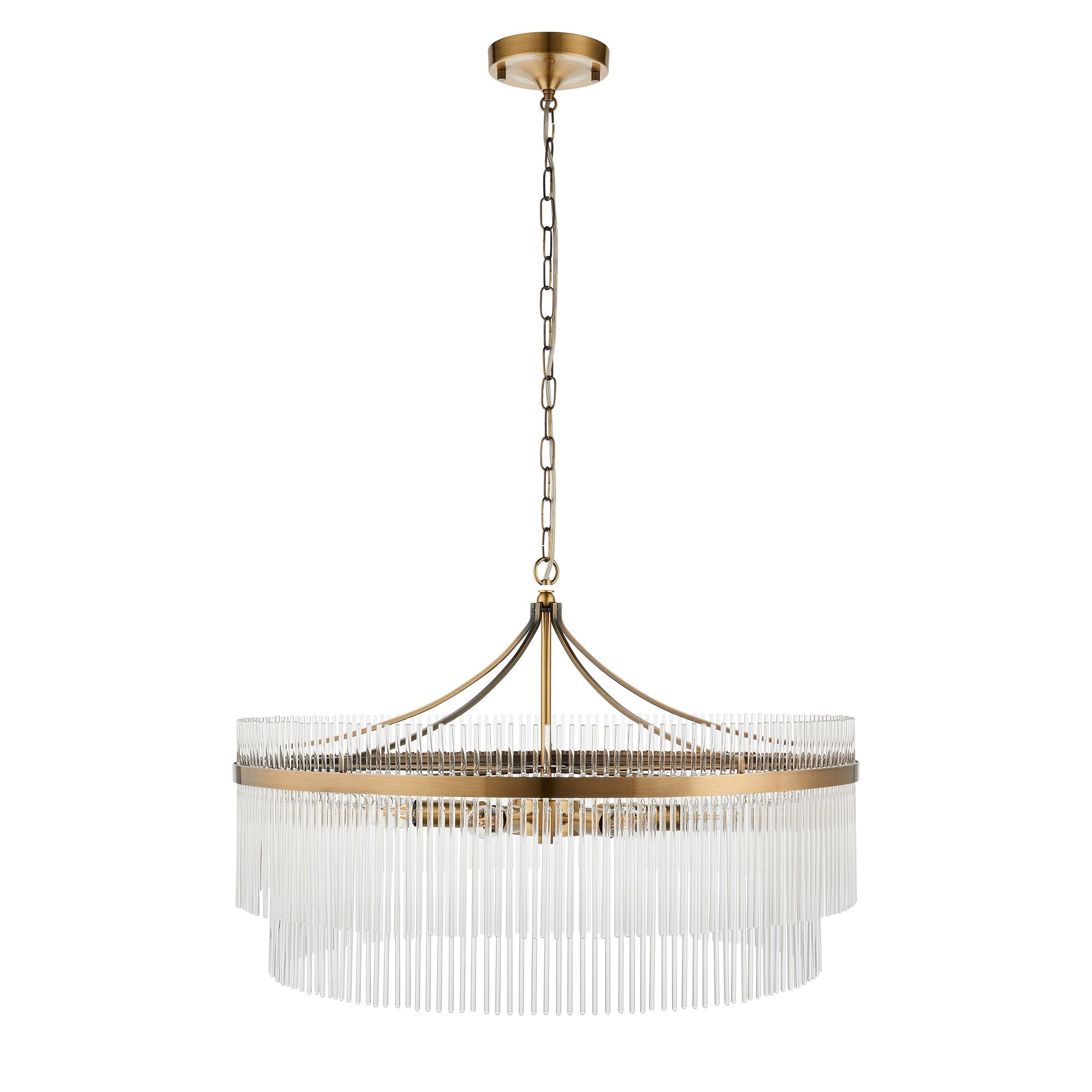 marietta brass 7 light grand ceiling pendant glass rods by Endon Lighting Living Room Family Shot