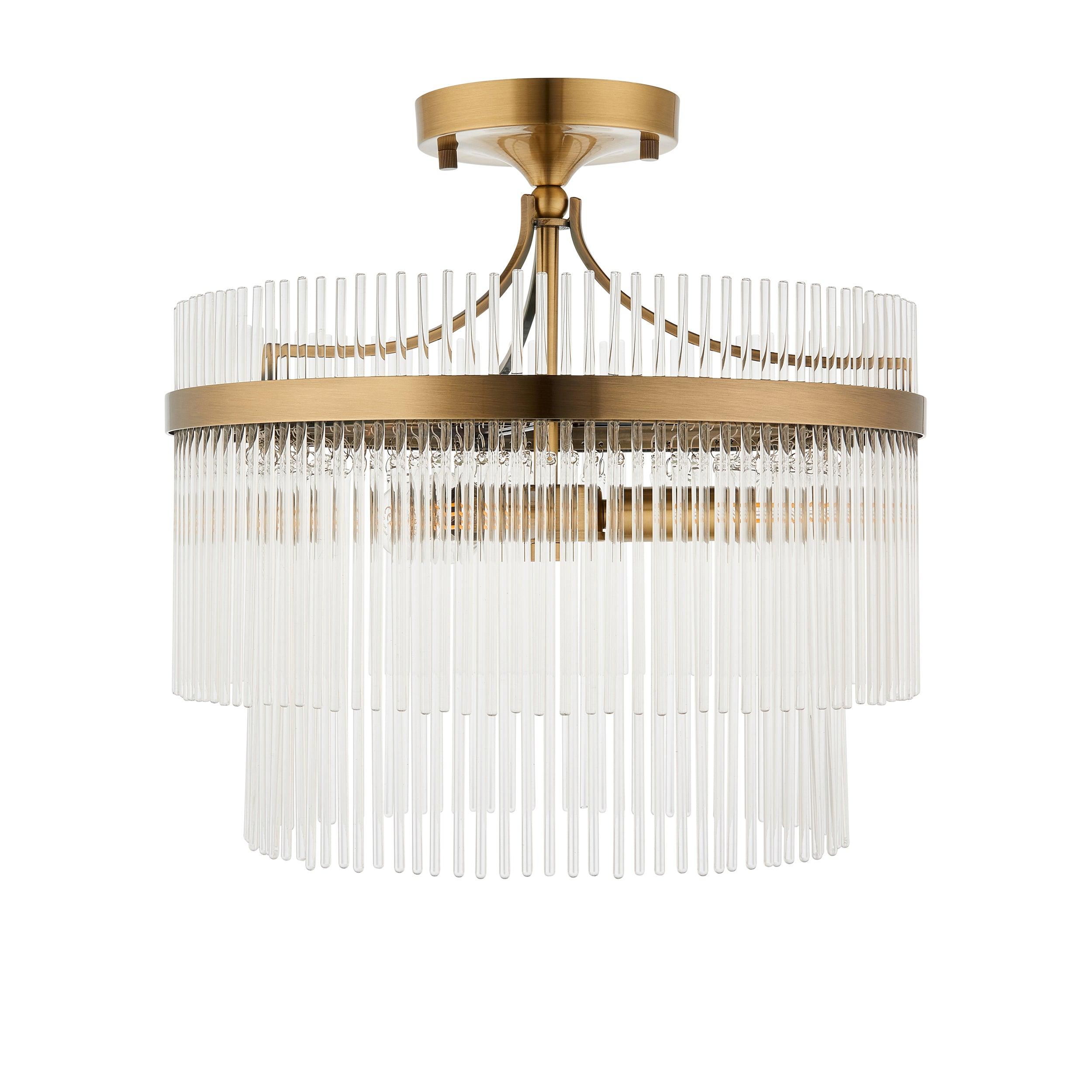 Marietta Brass 3 Light Semi Flush - Glass Rods-OPEN-BOX-020426
