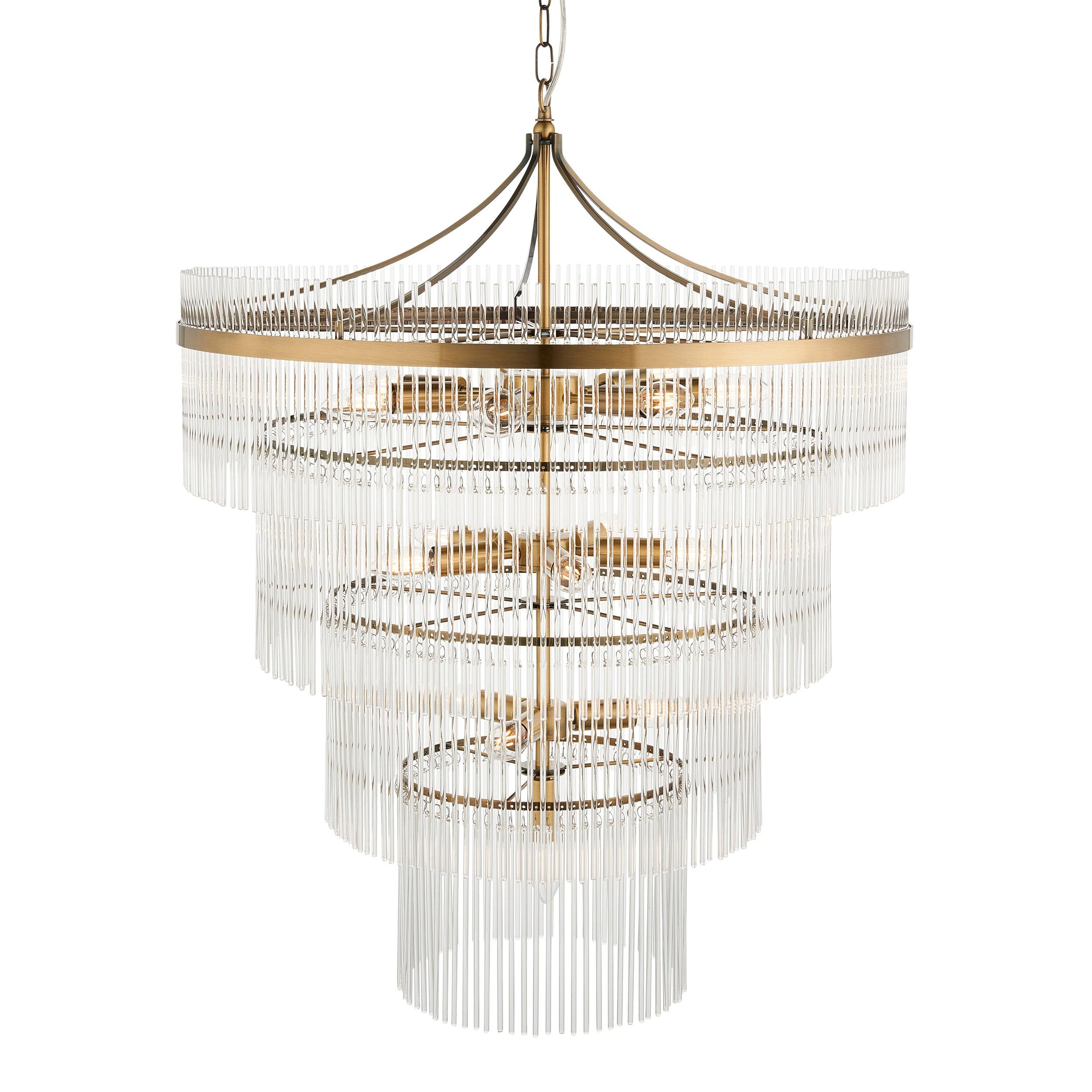 marietta brass 16 light tiered ceiling pendant glass rods by Endon Lighting Living Room Family Shot
