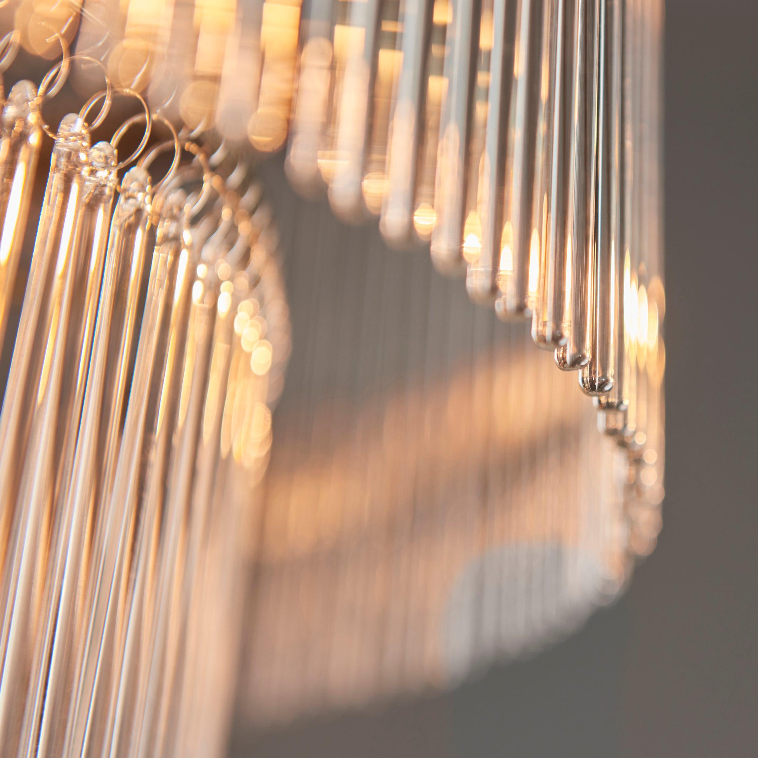 marietta brass 16 light tiered ceiling pendant glass rods by Endon Lighting Bedroom Close Up Image