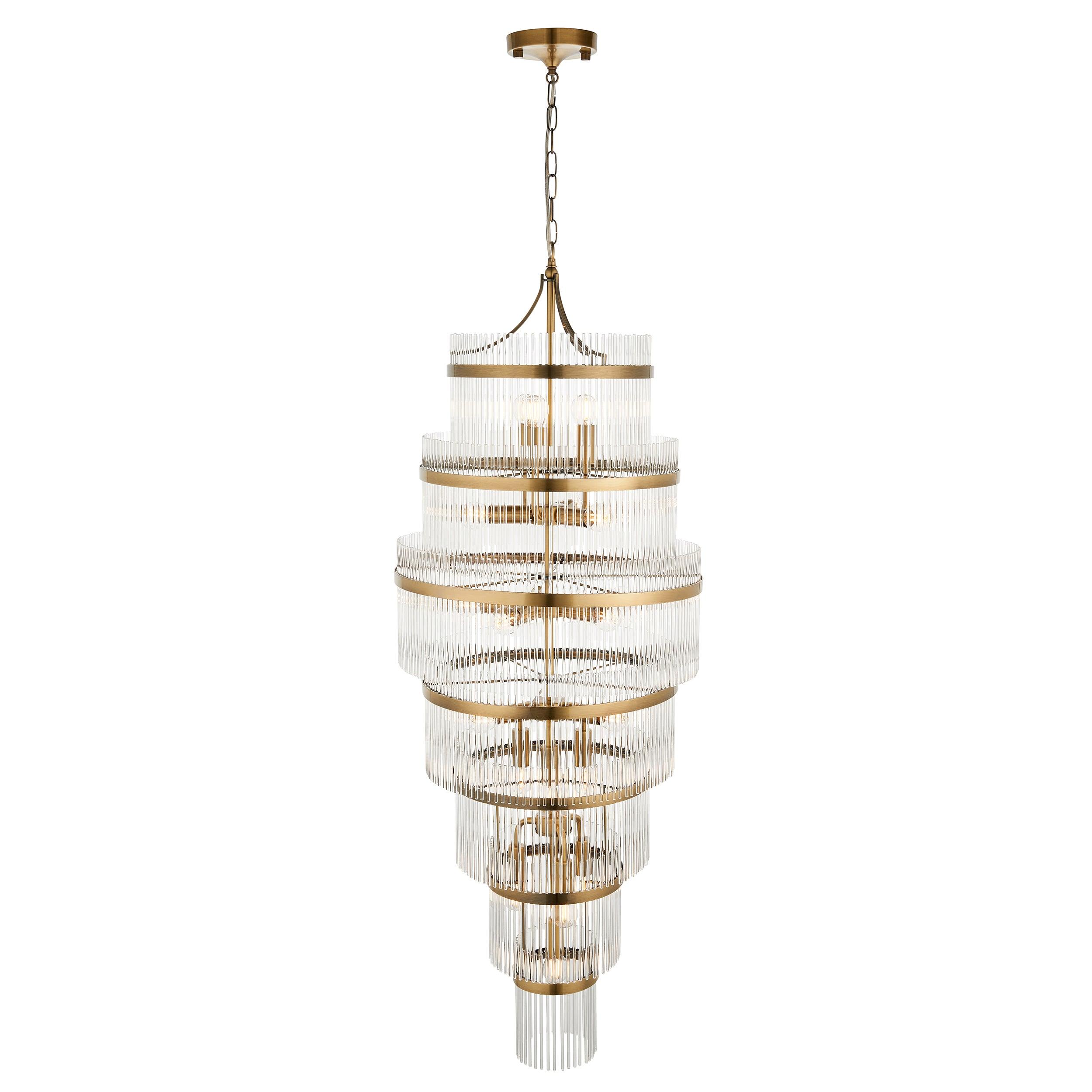 marietta brass grand 21 light ceiling pendant glass rods by Endon Lighting Living room close up image