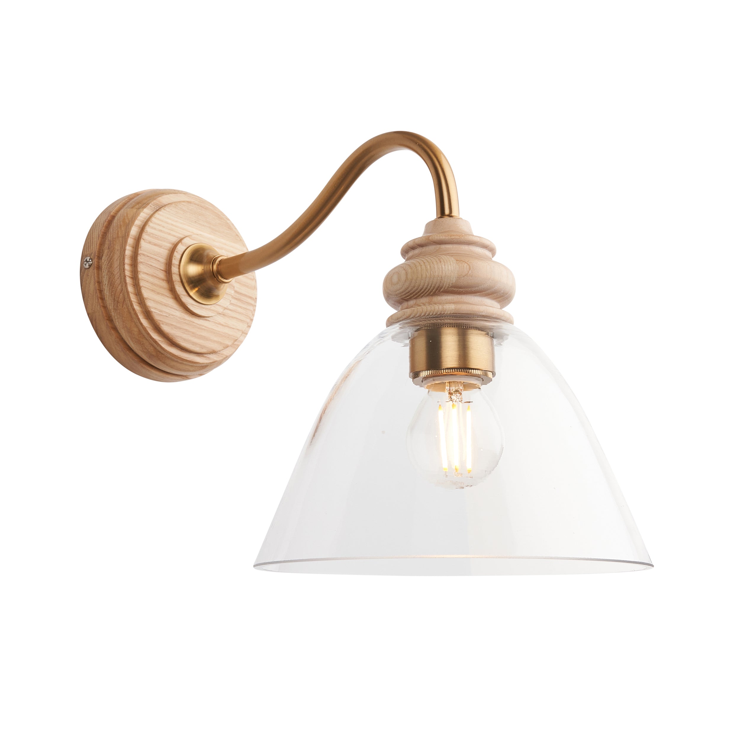 Cotswold Wood & Brass Wall Light with Glass Shade