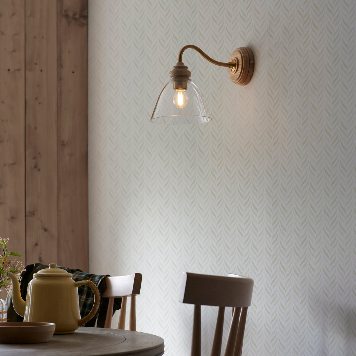 Cotswold Wood & Brass Wall Light with Glass Shade-warehouse-180926