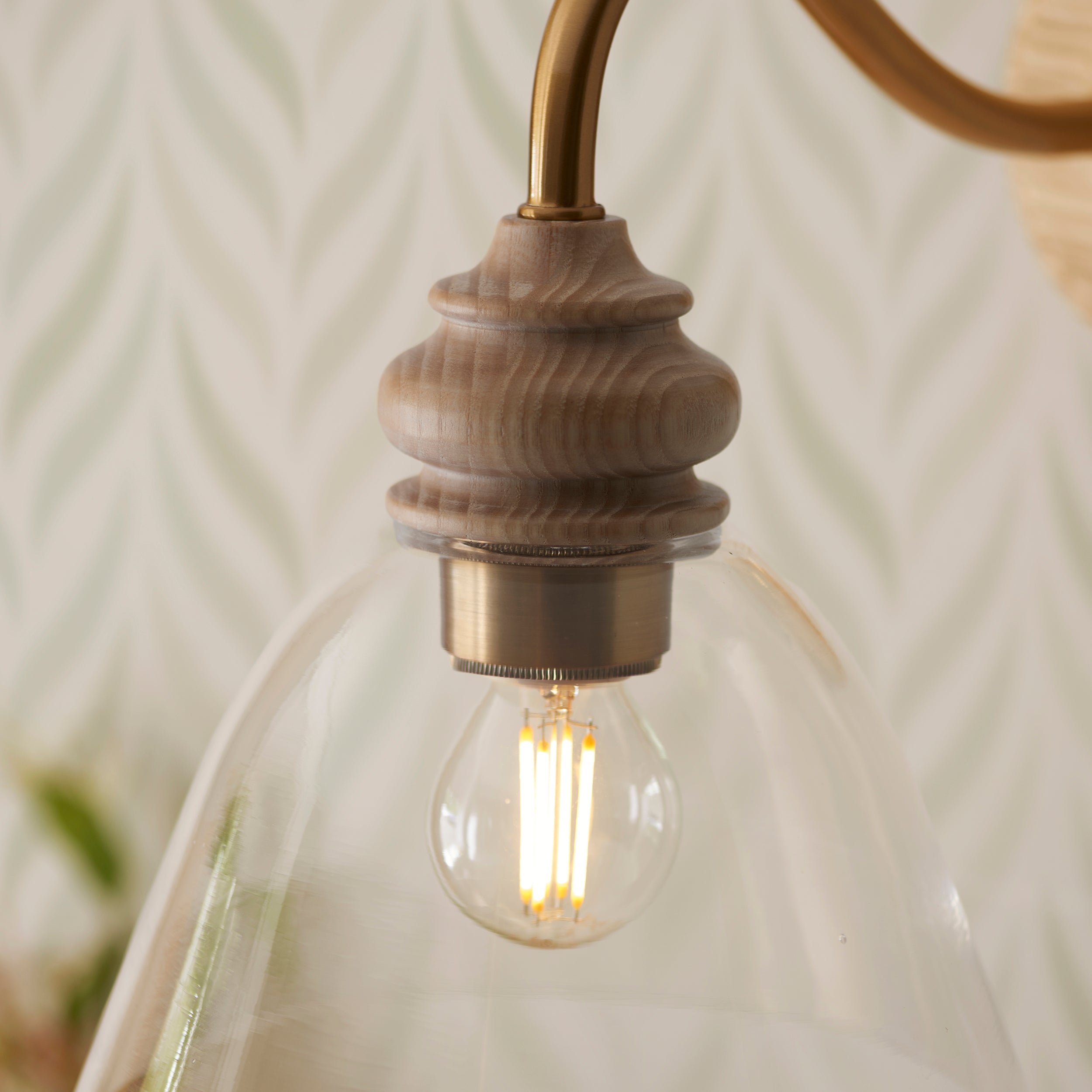 Cotswold Wood & Brass Wall Light with Glass Shade