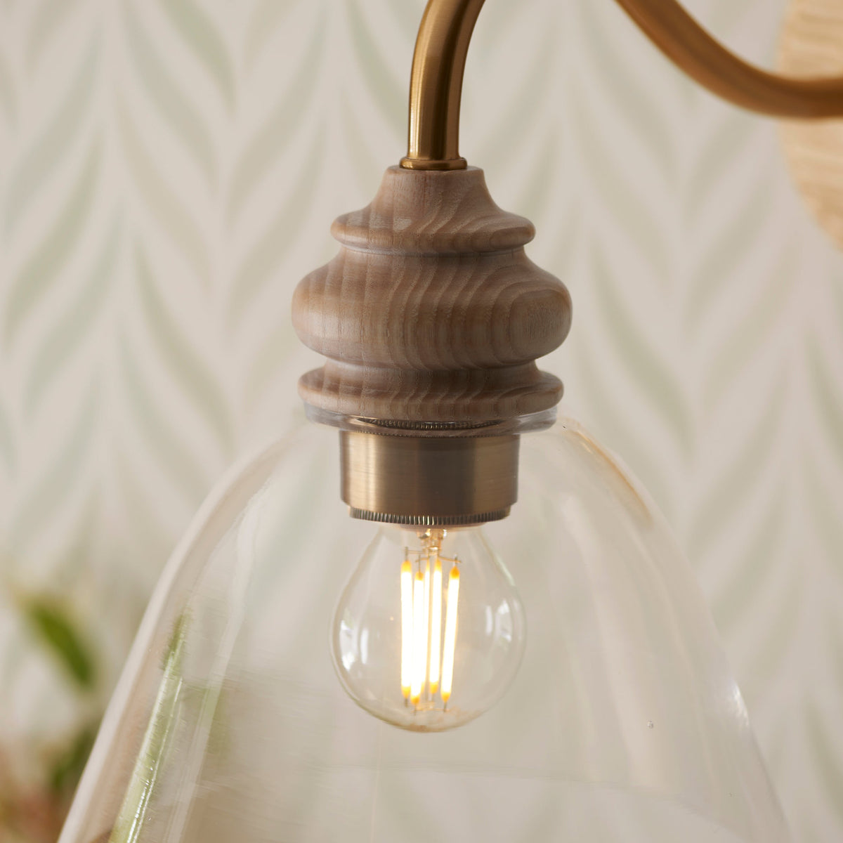 Cotswold Wood & Brass Wall Light with Glass Shade-warehouse-180926