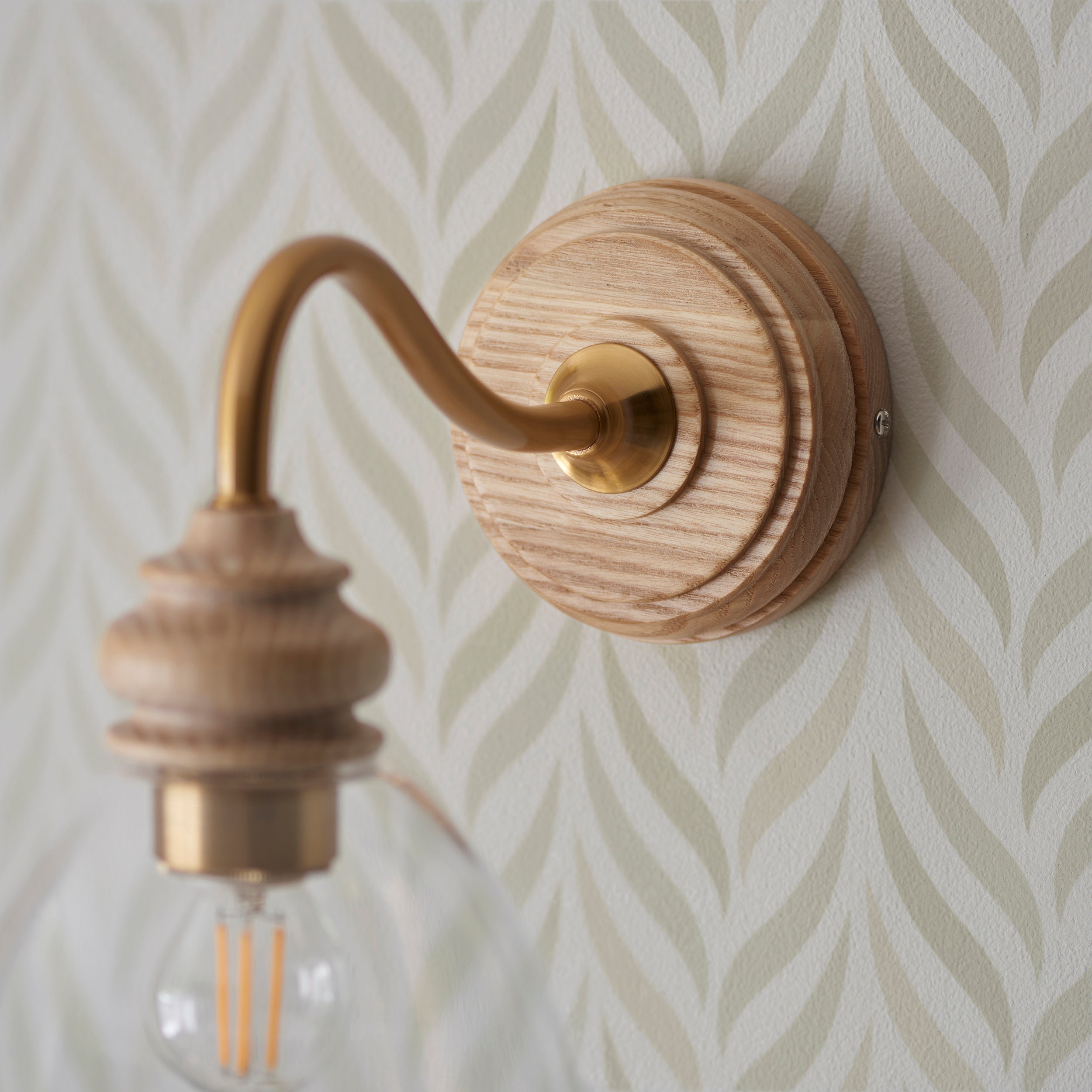 Cotswold Wood & Brass Wall Light with Glass Shade
