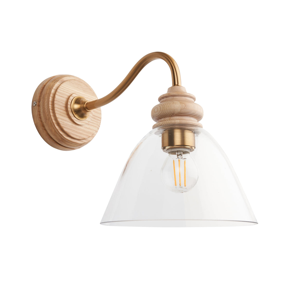 Cotswold Wood & Brass Wall Light with Glass Shade-warehouse-180926