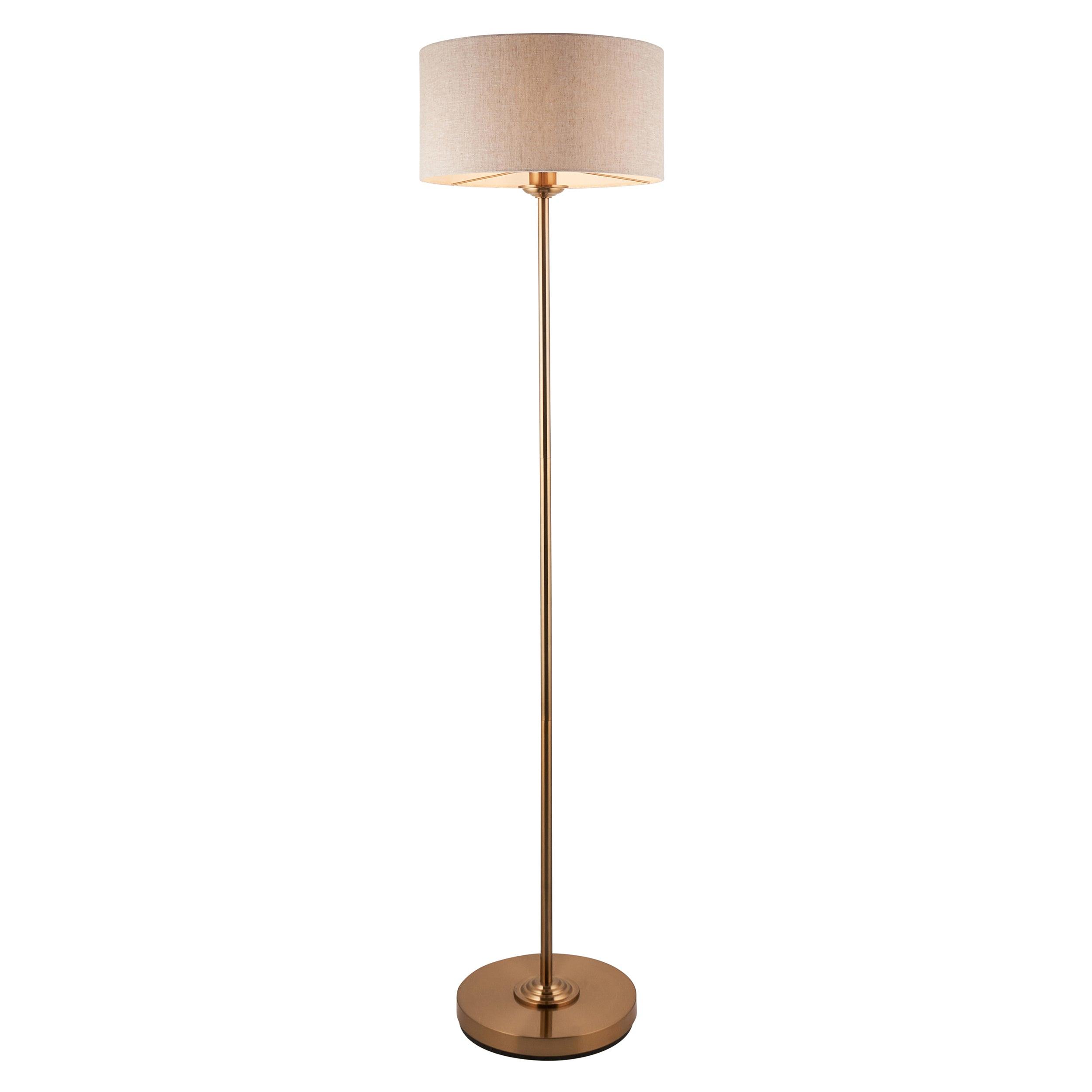 Highclere Vintage Brass 1 Light Floor Lamp Natural Shade