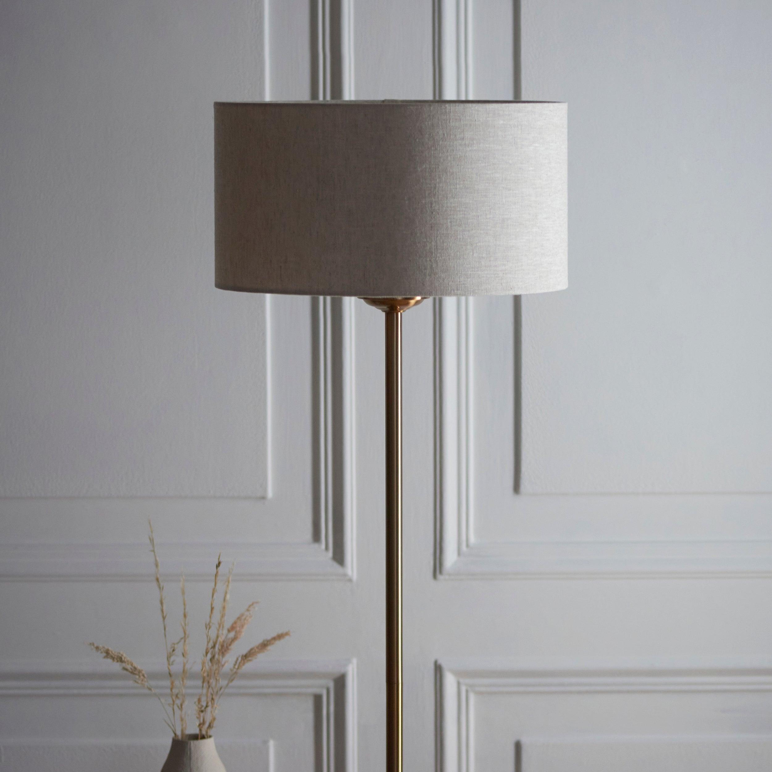 Highclere Vintage Brass 1 Light Floor Lamp Natural Shade