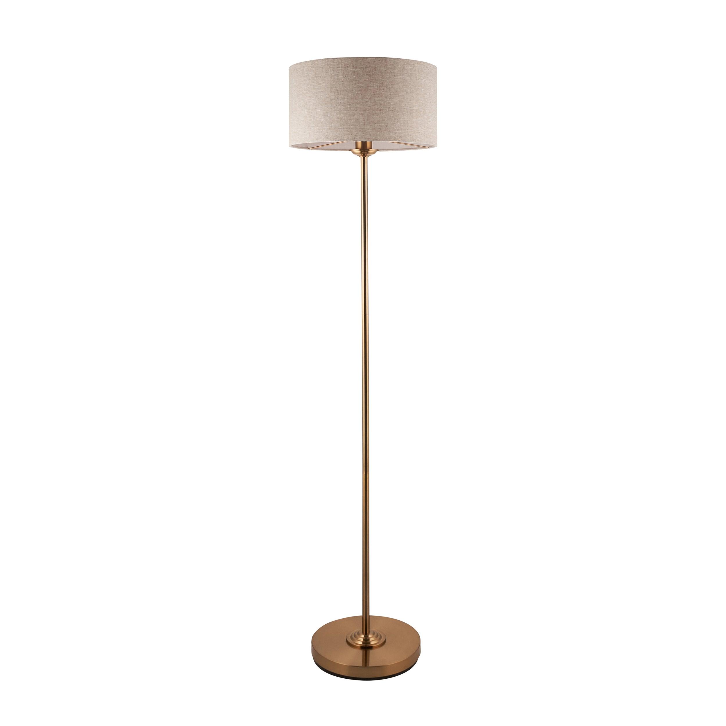 Highclere Vintage Brass 1 Light Floor Lamp Natural Shade