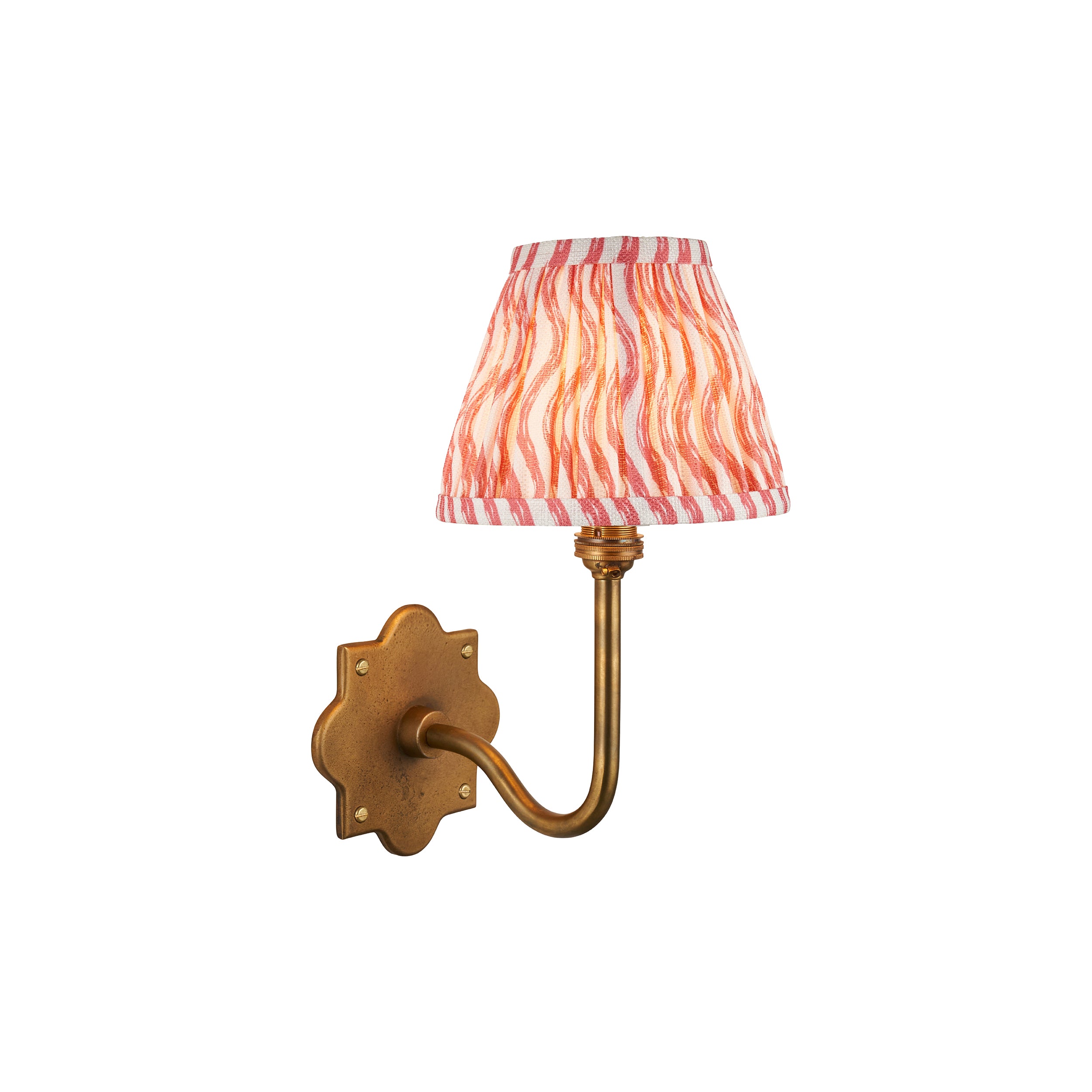 Anvil Swan Antique Brass Wall Light & Ripple 16cm Coral Pink Shade 113733 by Endon Lighting