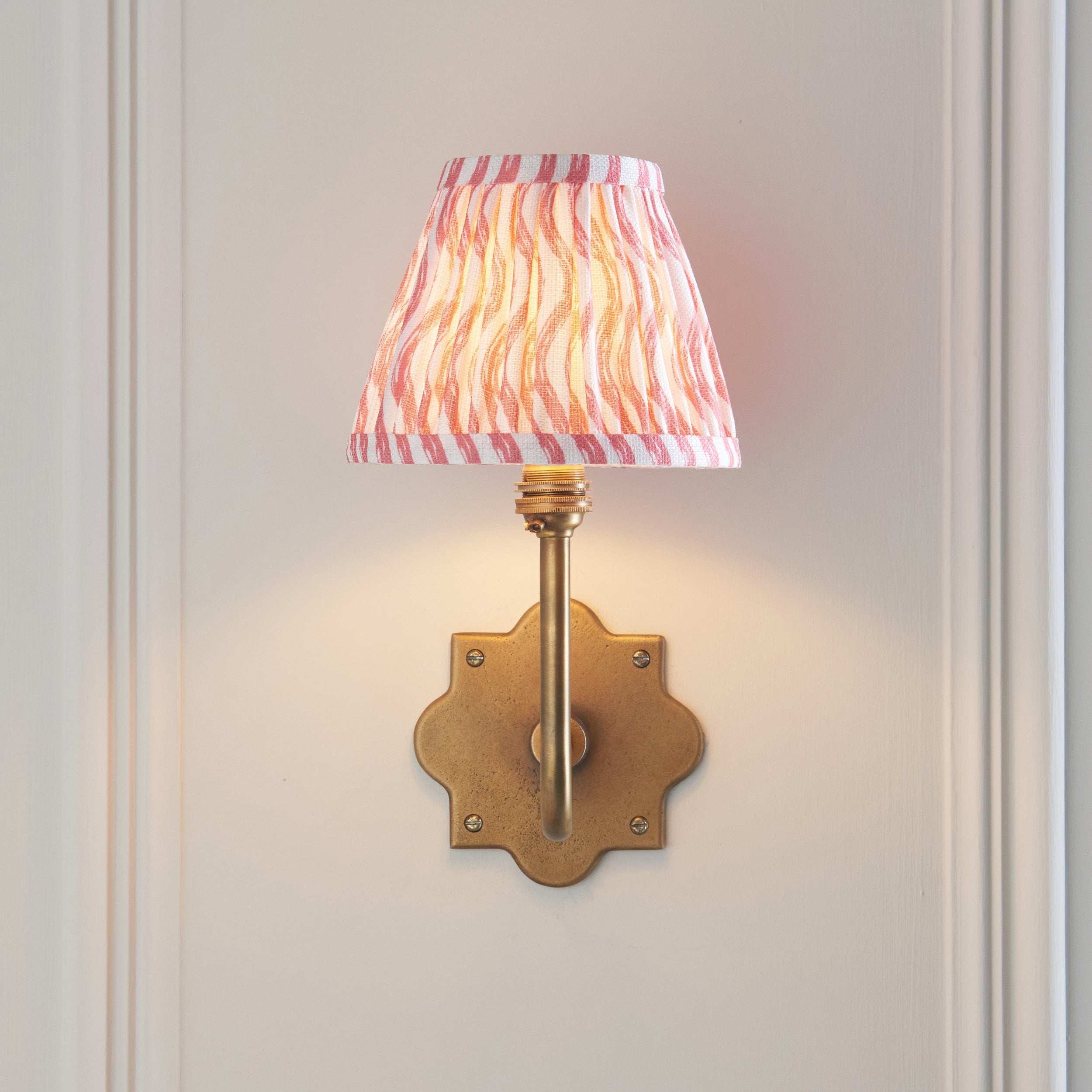Anvil Swan Antique Brass Wall Light & Ripple 16cm Coral Pink Shade