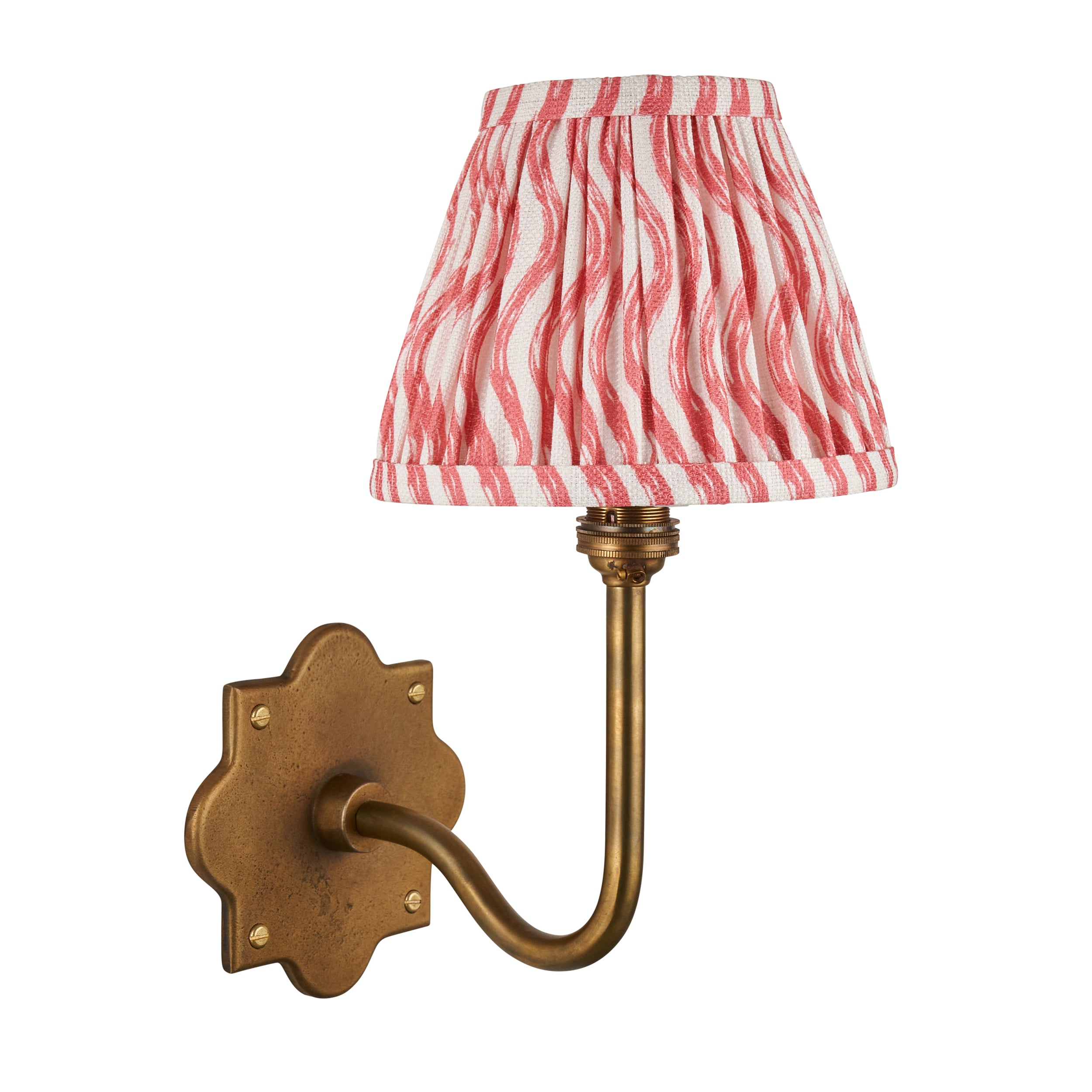 Anvil Swan Antique Brass Wall Light & Ripple 16cm Coral Pink Shade