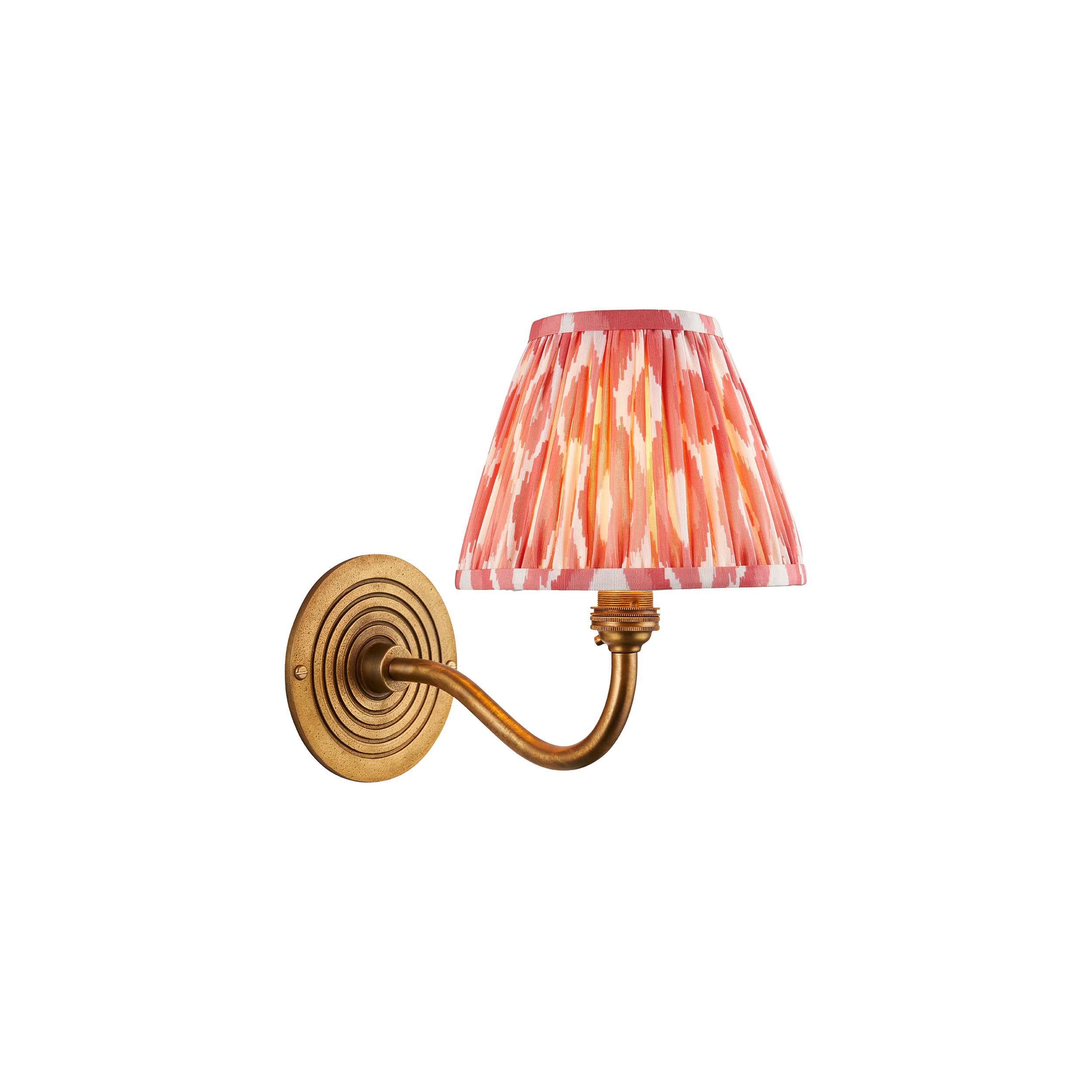 Ripple Curve Brass Wall Light & Coral Pink Ikat 16cm Shade 114088 by Endon Lighting