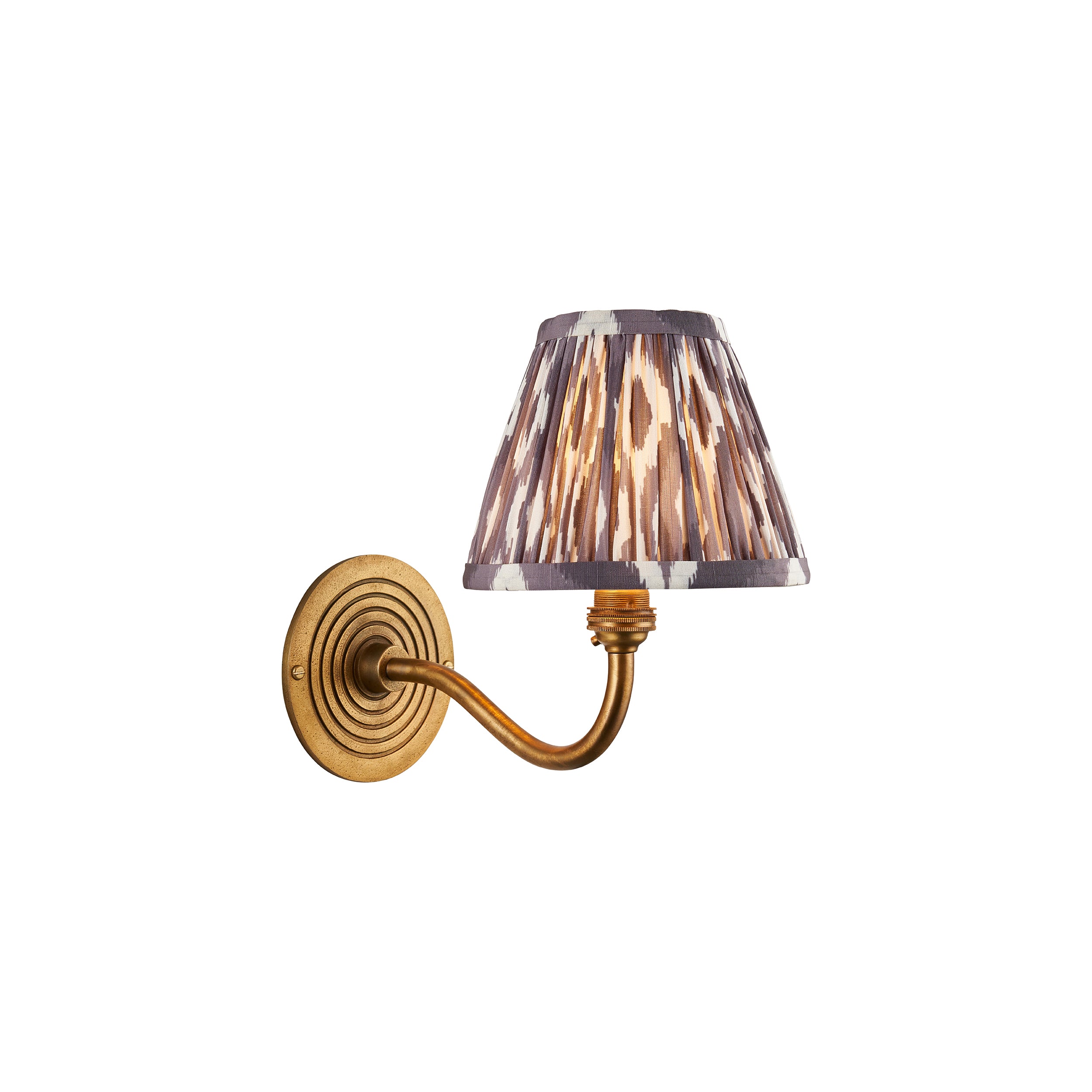 Ripple Curve Brass Wall Light & Grey Ikat 16cm Shade 114097 by Endon Lighting