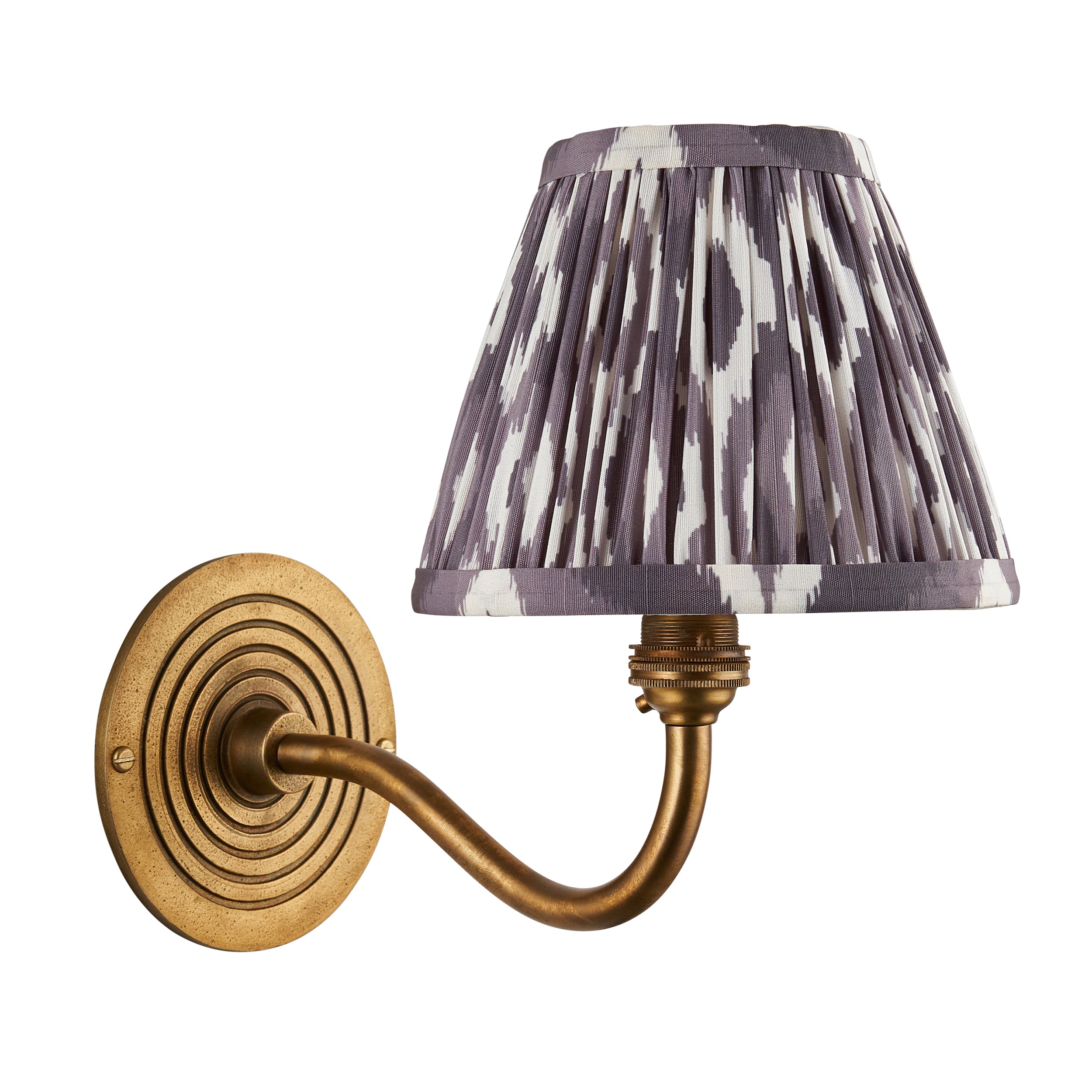 Ripple Curve Brass Wall Light & Grey Ikat 16cm Shade