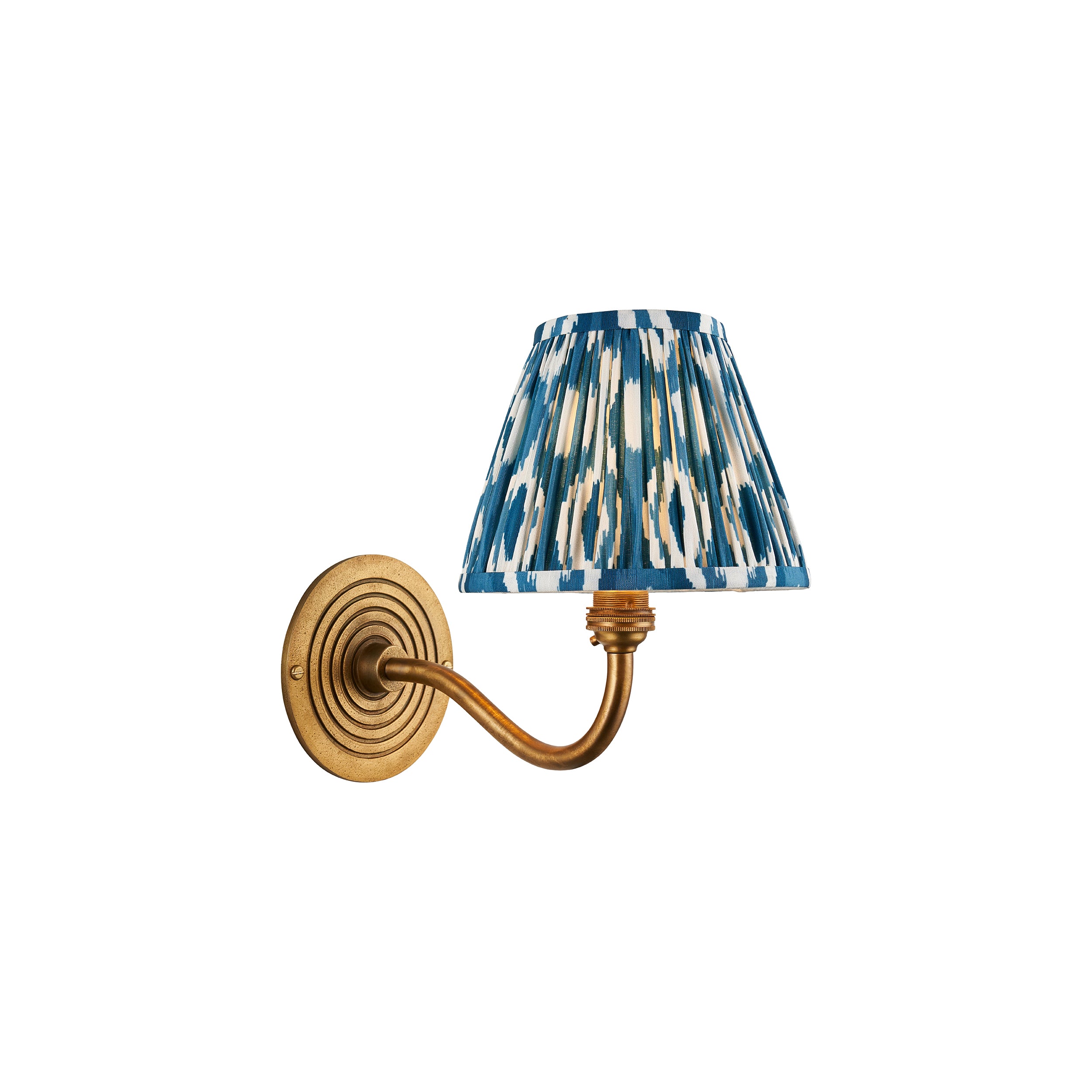 Ripple Curve Brass Wall Light & Blue Ikat 16cm Shade 114098 by Endon Lighting
