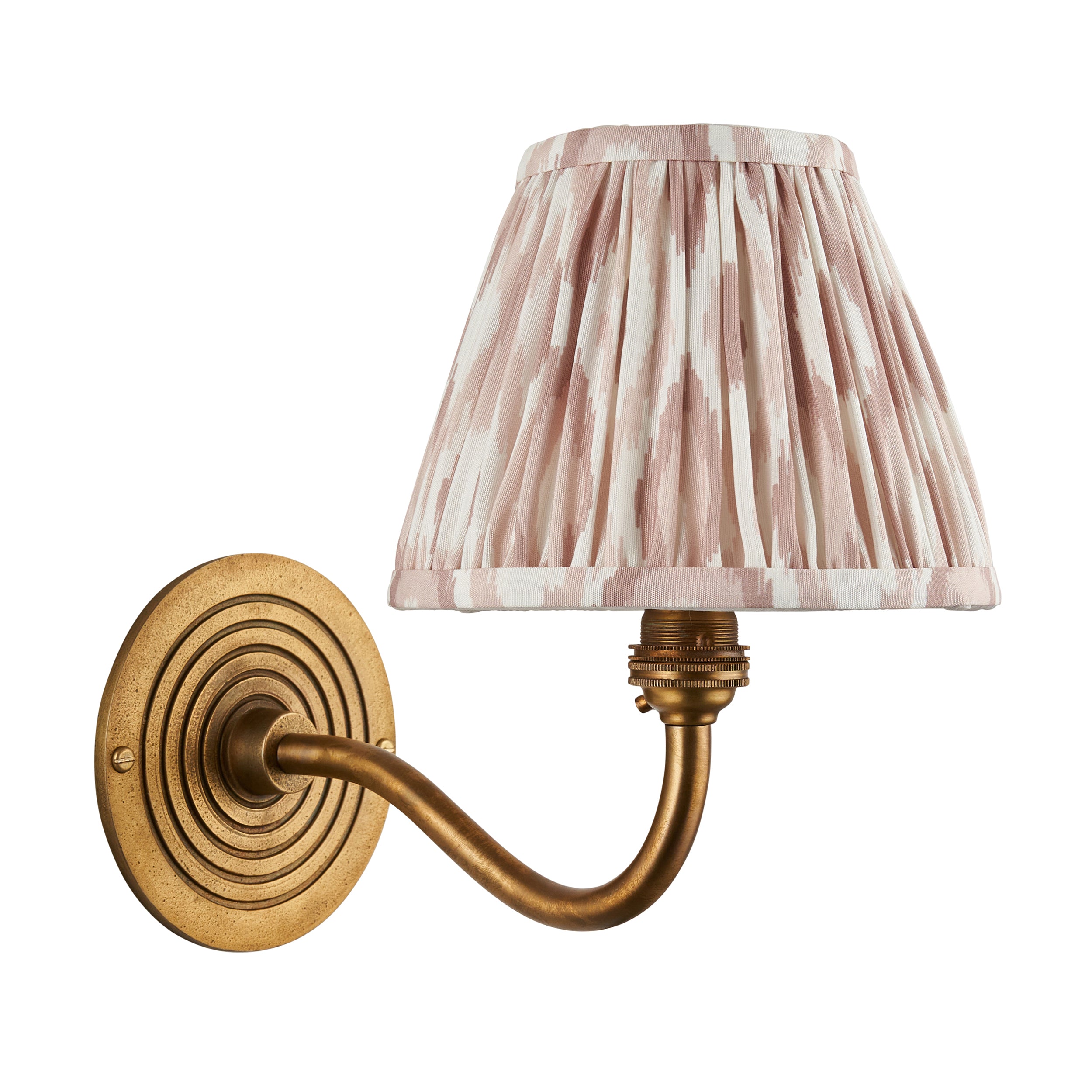Ripple Curve Brass Wall Light & Neutral Ikat 16cm Shade