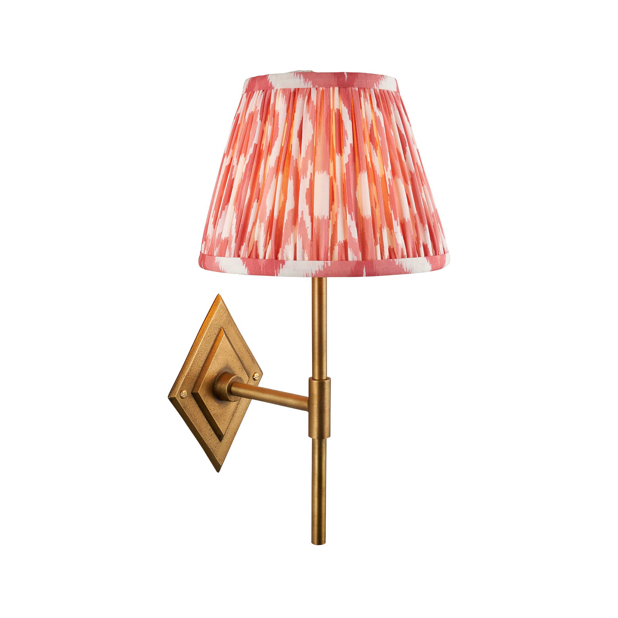 Diamond Brass Tall Wall Light & Coral Pink Ikat 20cm Shade 114153 by Endon Lighting