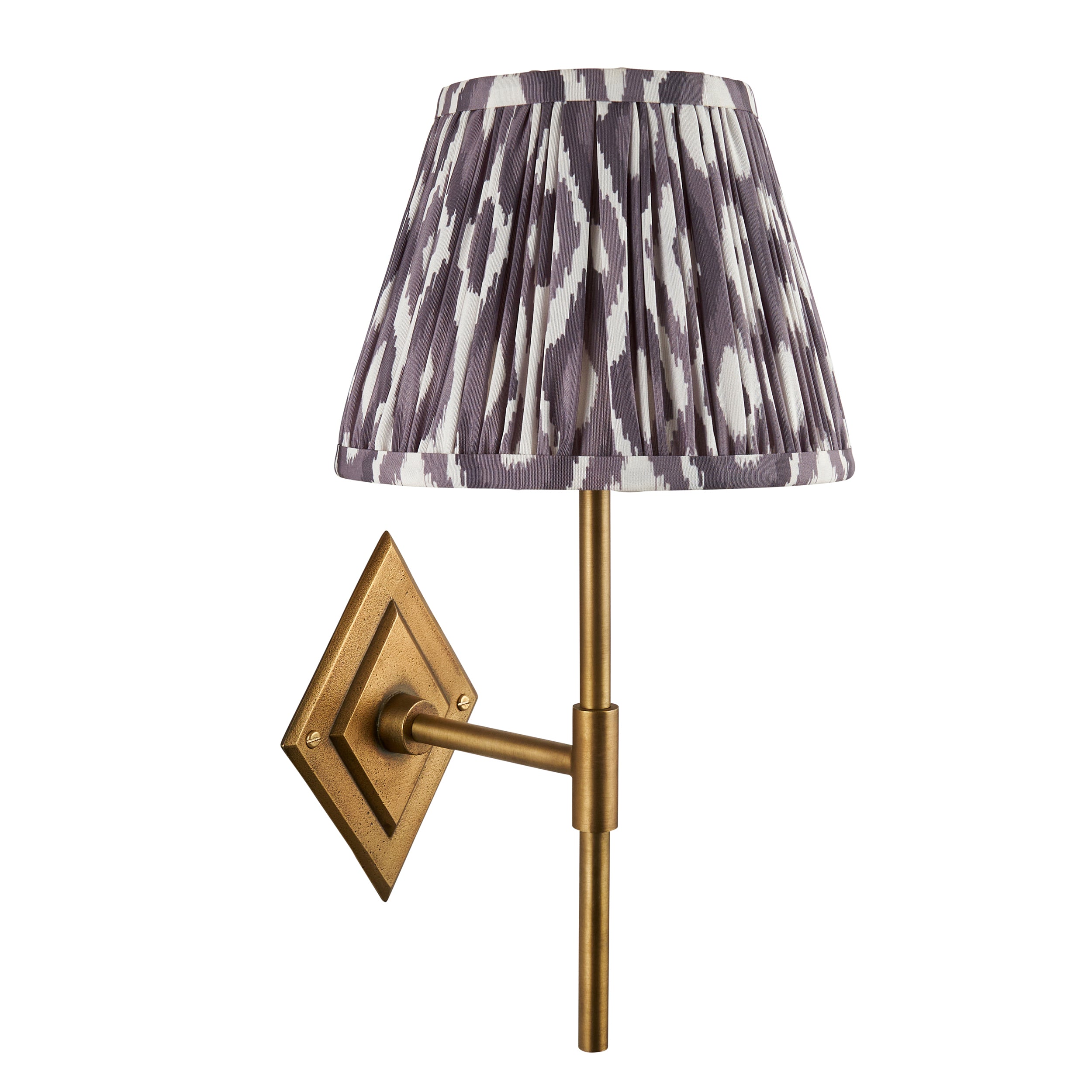 Diamond Brass Tall Wall Light & Grey Ikat 20cm Shade