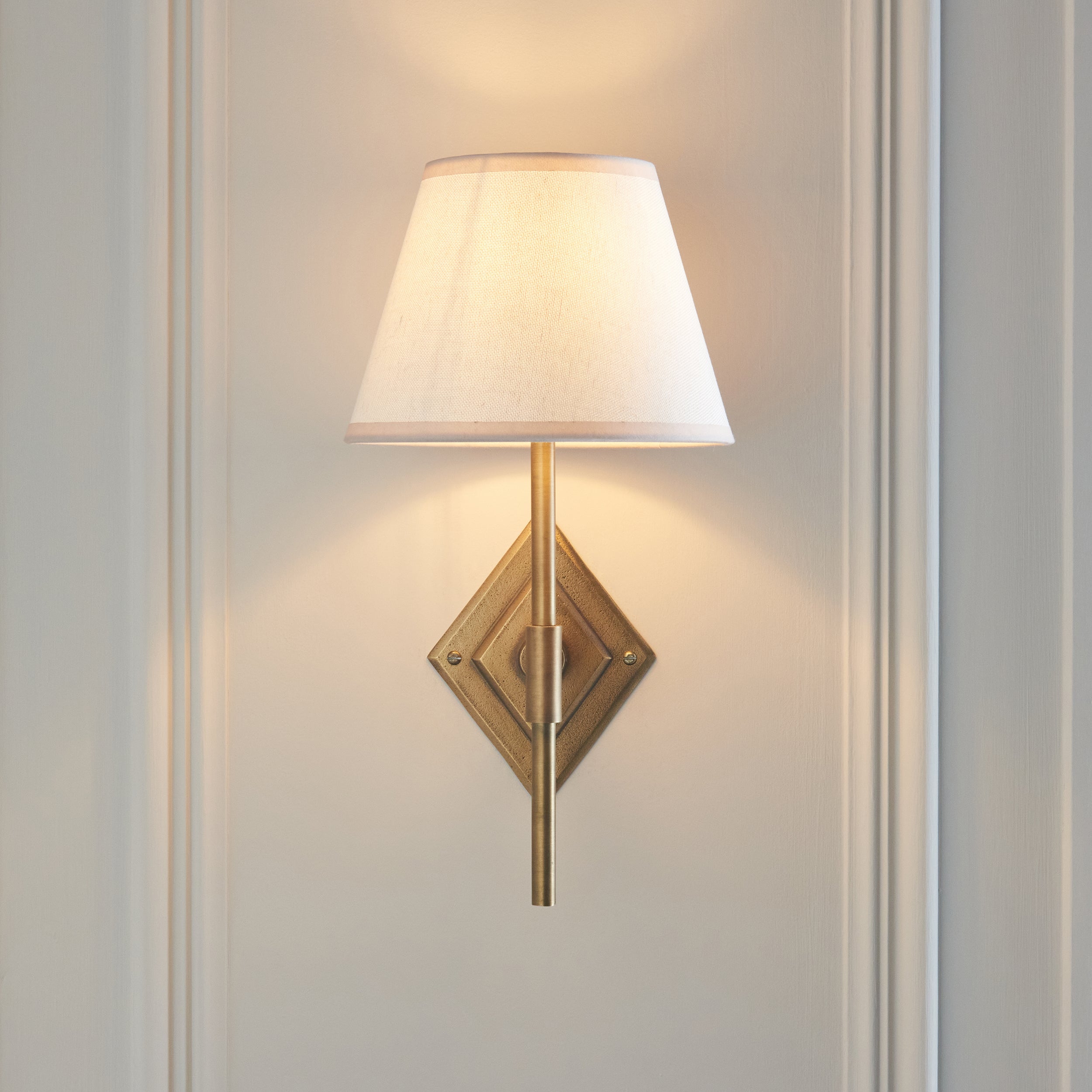 Diamond Brass Tall Wall Light & White Ivy 20cm Shade
