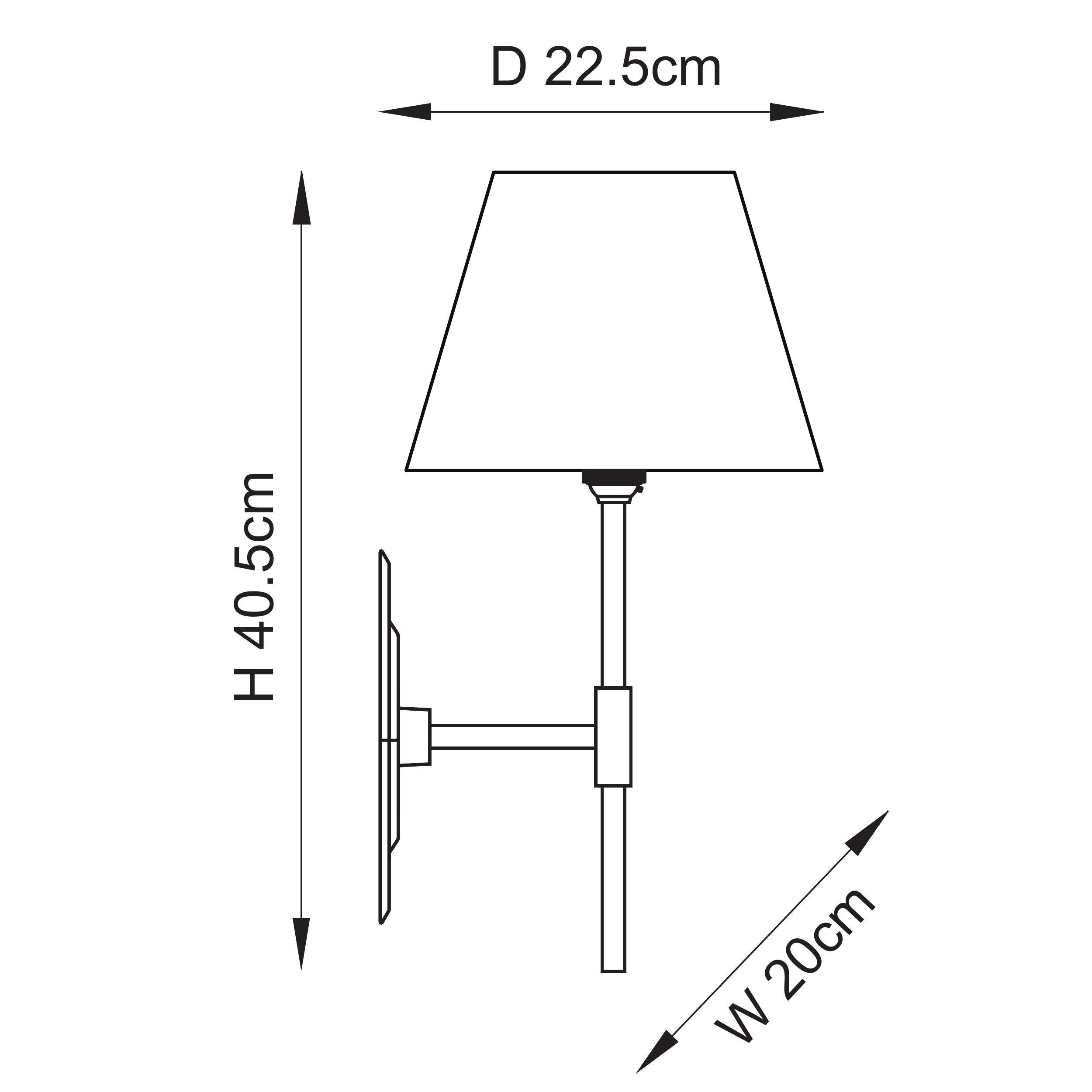 Diamond Brass Tall Wall Light & White Ivy 20cm Shade