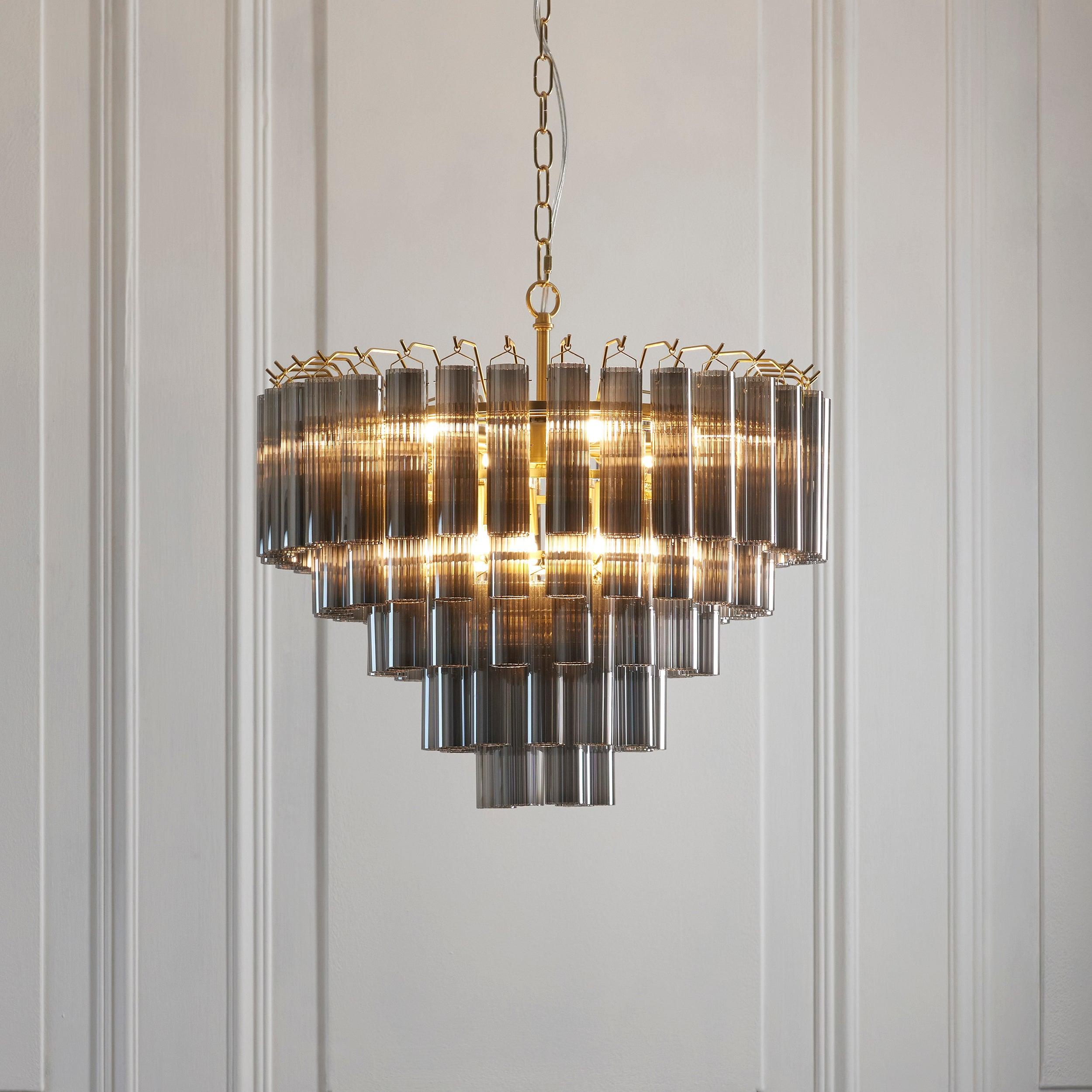 Toulouse Brass and Smokey Glass Chandelier