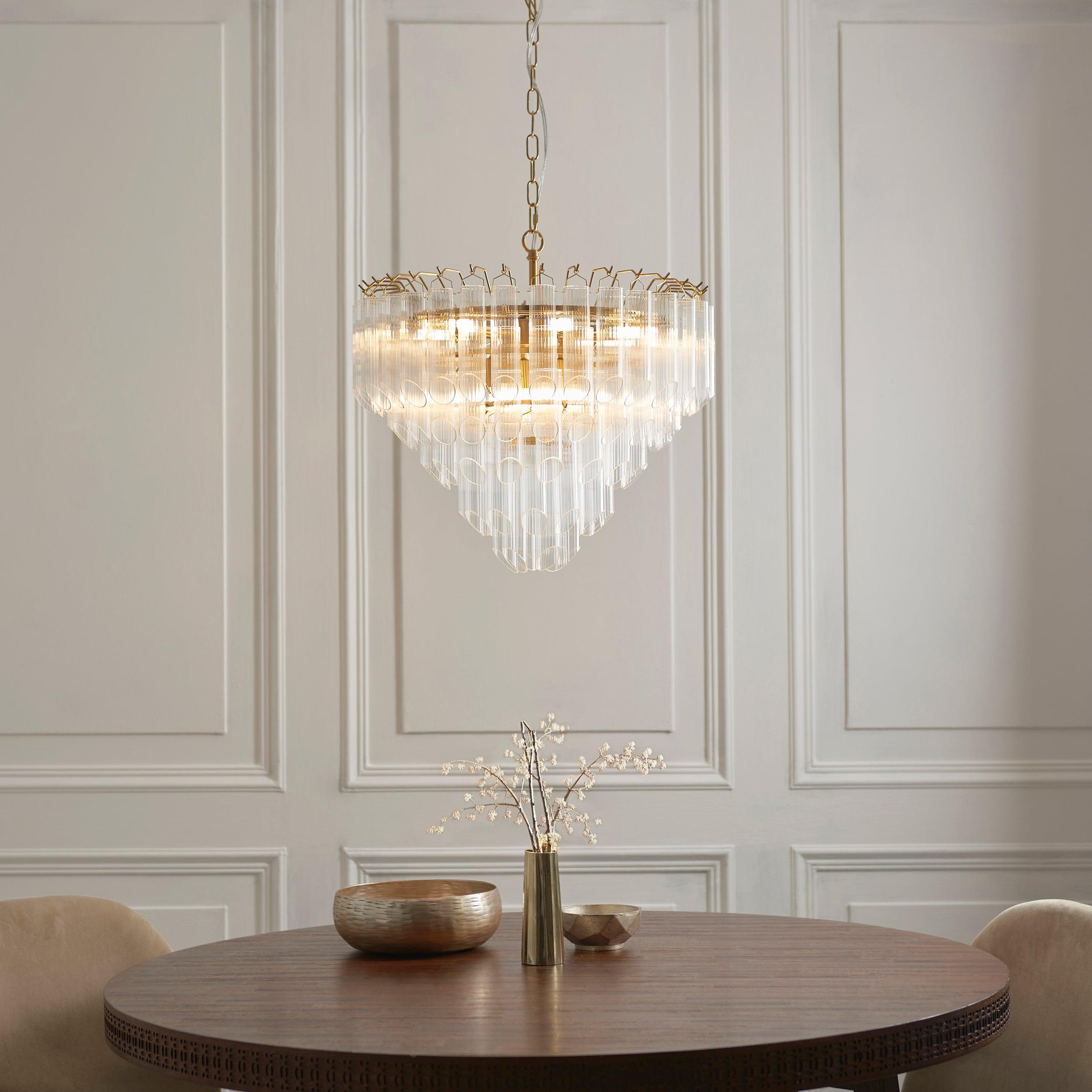 Toulouse Brass and Ribbed Angled Glass Chandelier
