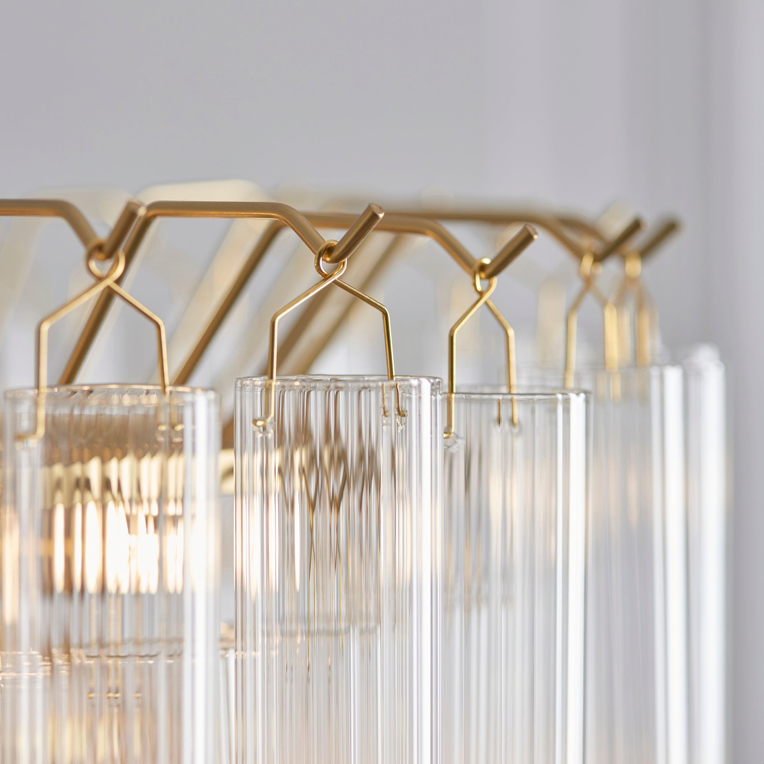 Toulouse Brass and Ribbed Angled Glass Chandelier