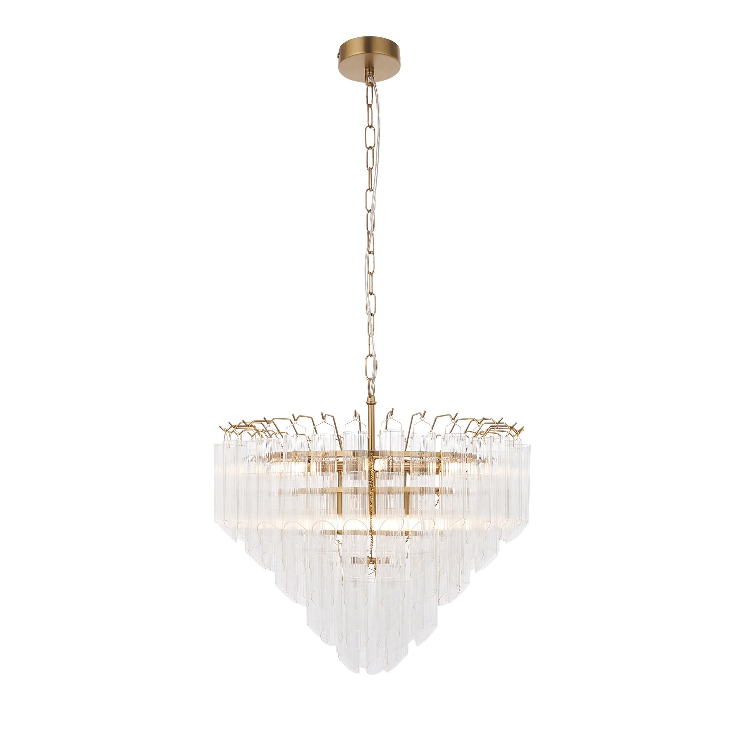 Toulouse Brass and Ribbed Angled Glass Chandelier