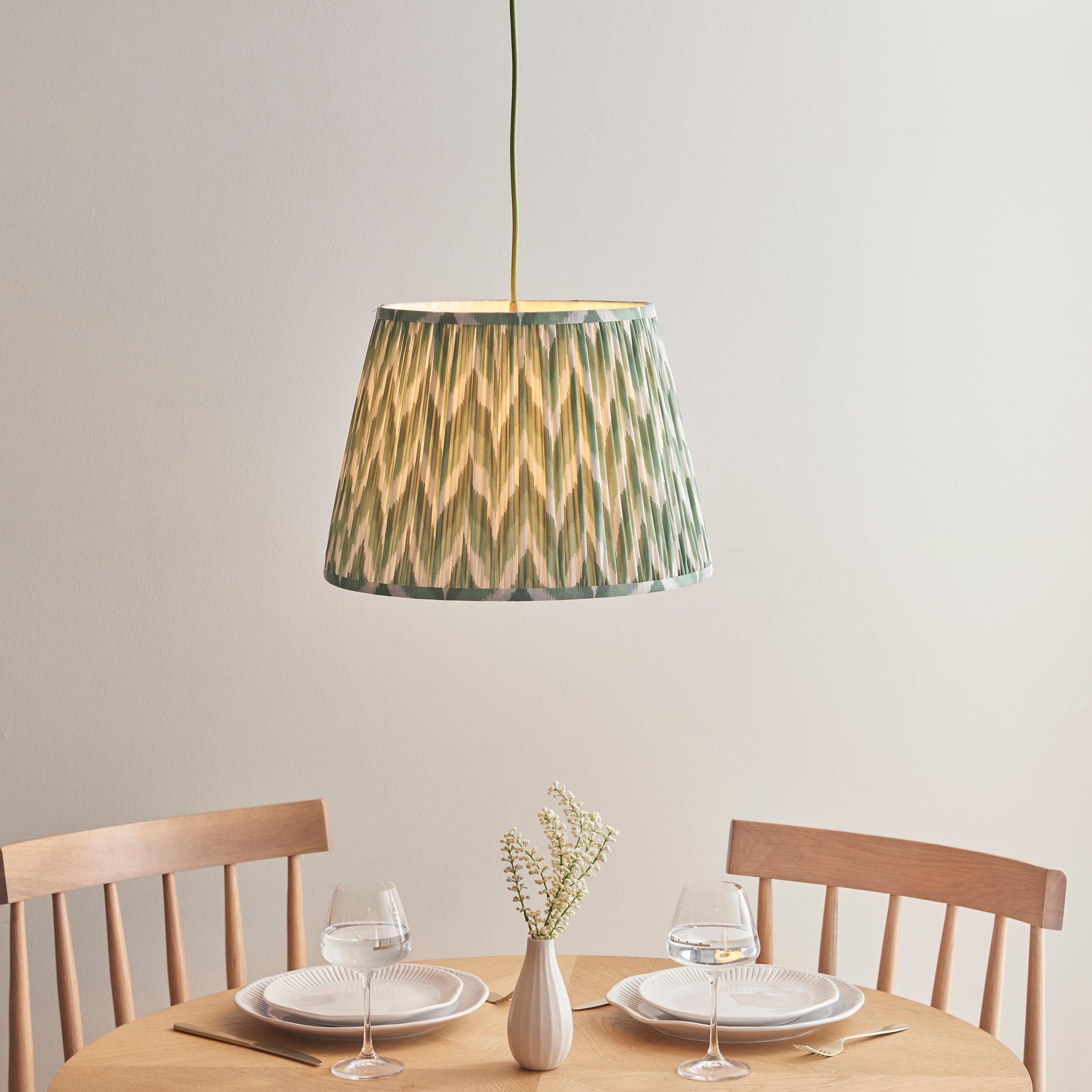 Eltham Green Braided Ceiling Pendant Light With Green 40cm ZigZag Shade