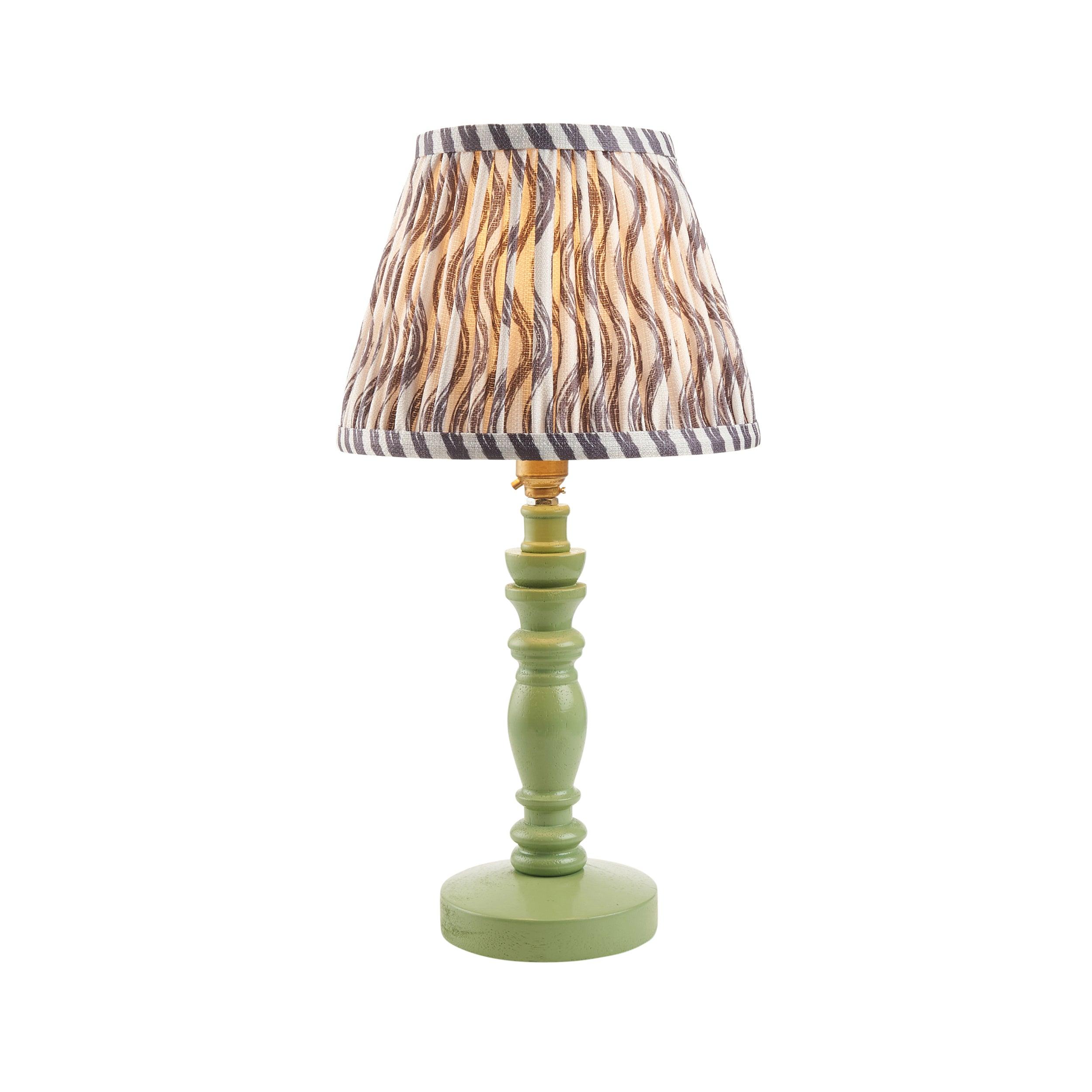 Bibury Green Table Lamp & Ripple 20cm Pearl Grey Shade