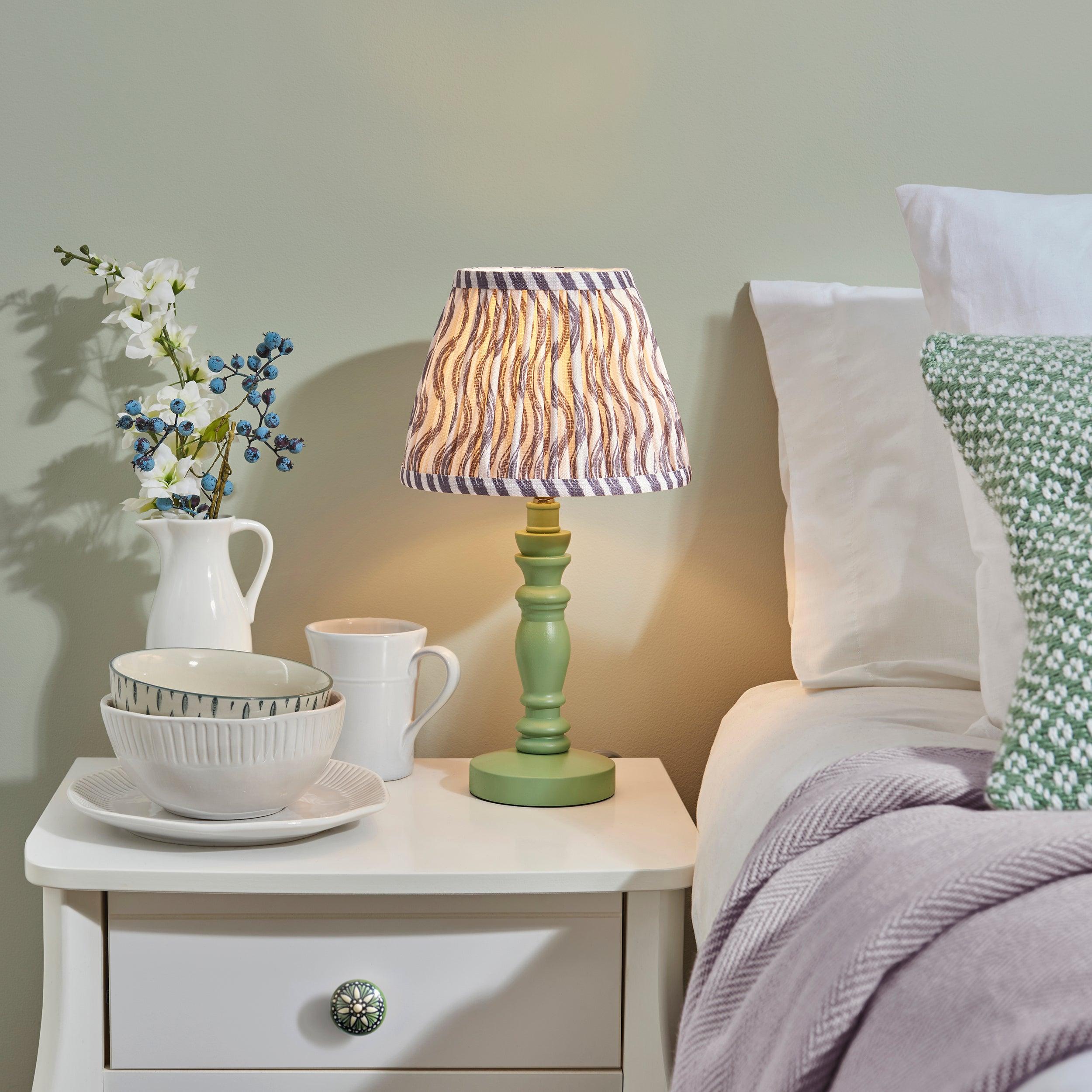 Bibury Green Table Lamp & Ripple 20cm Pearl Grey Shade