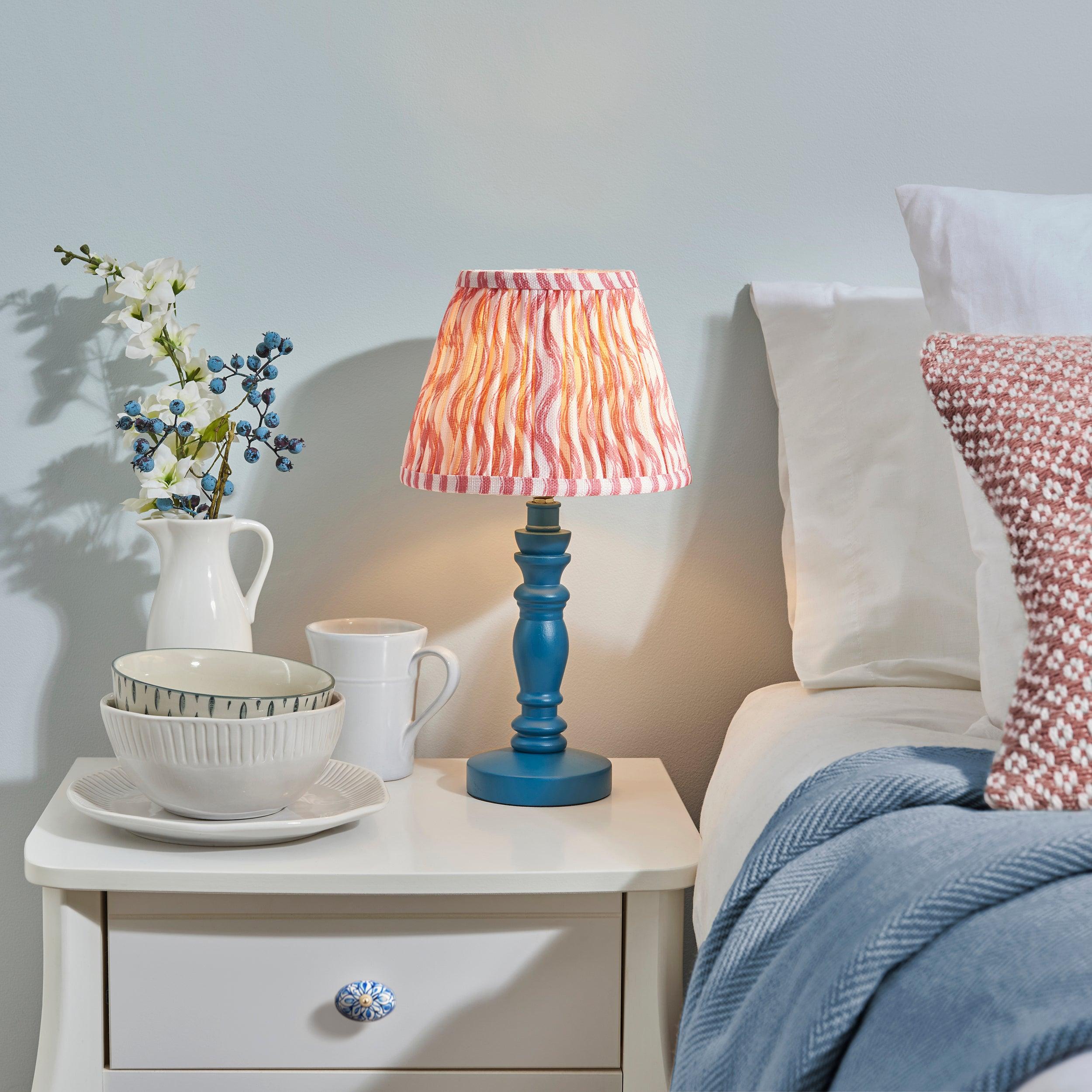 Bibury Blue Table Lamp & Ripple 20cm Coral Pink Shade