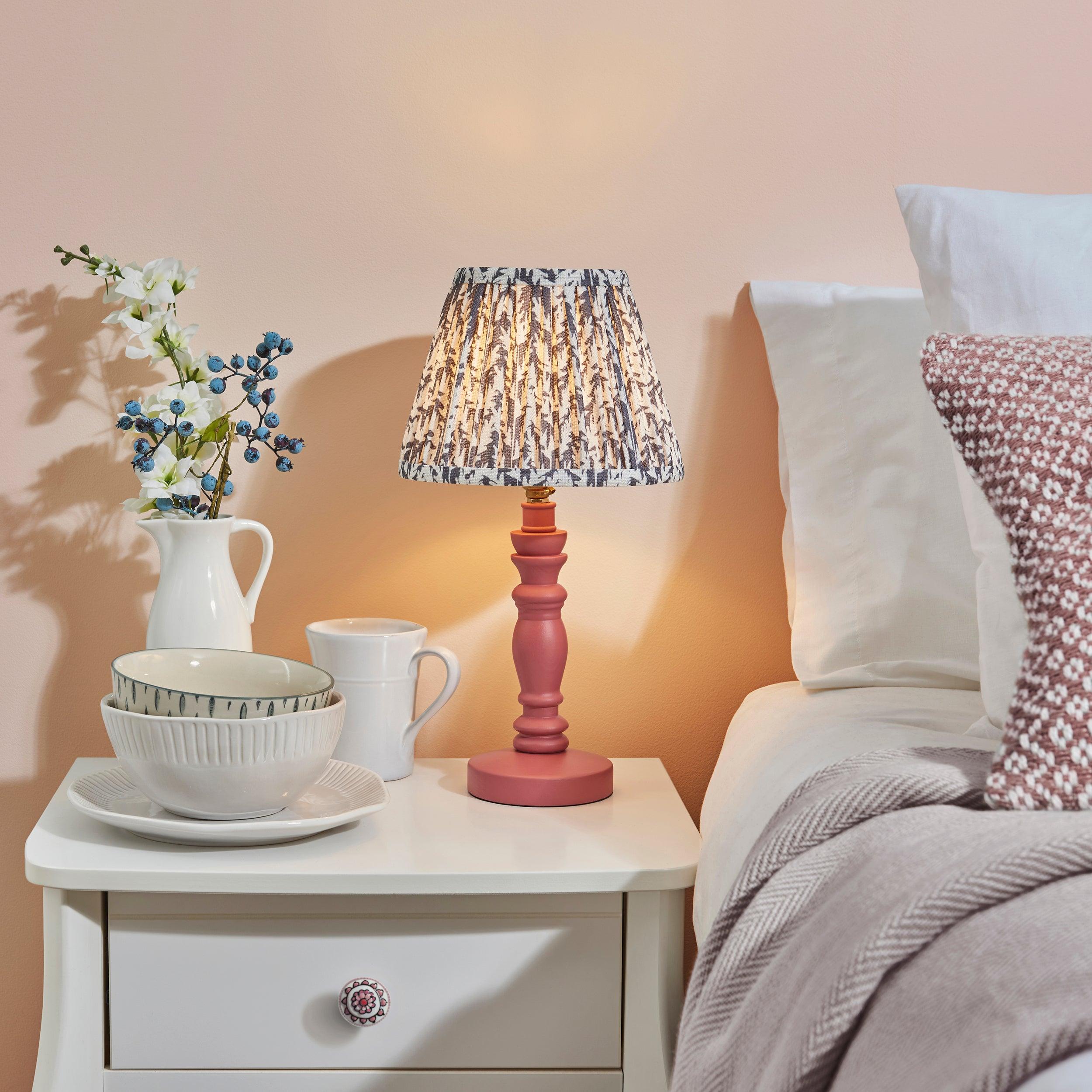 Bibury Pink Table Lamp & Leaf 20cm Pearl Grey Shade