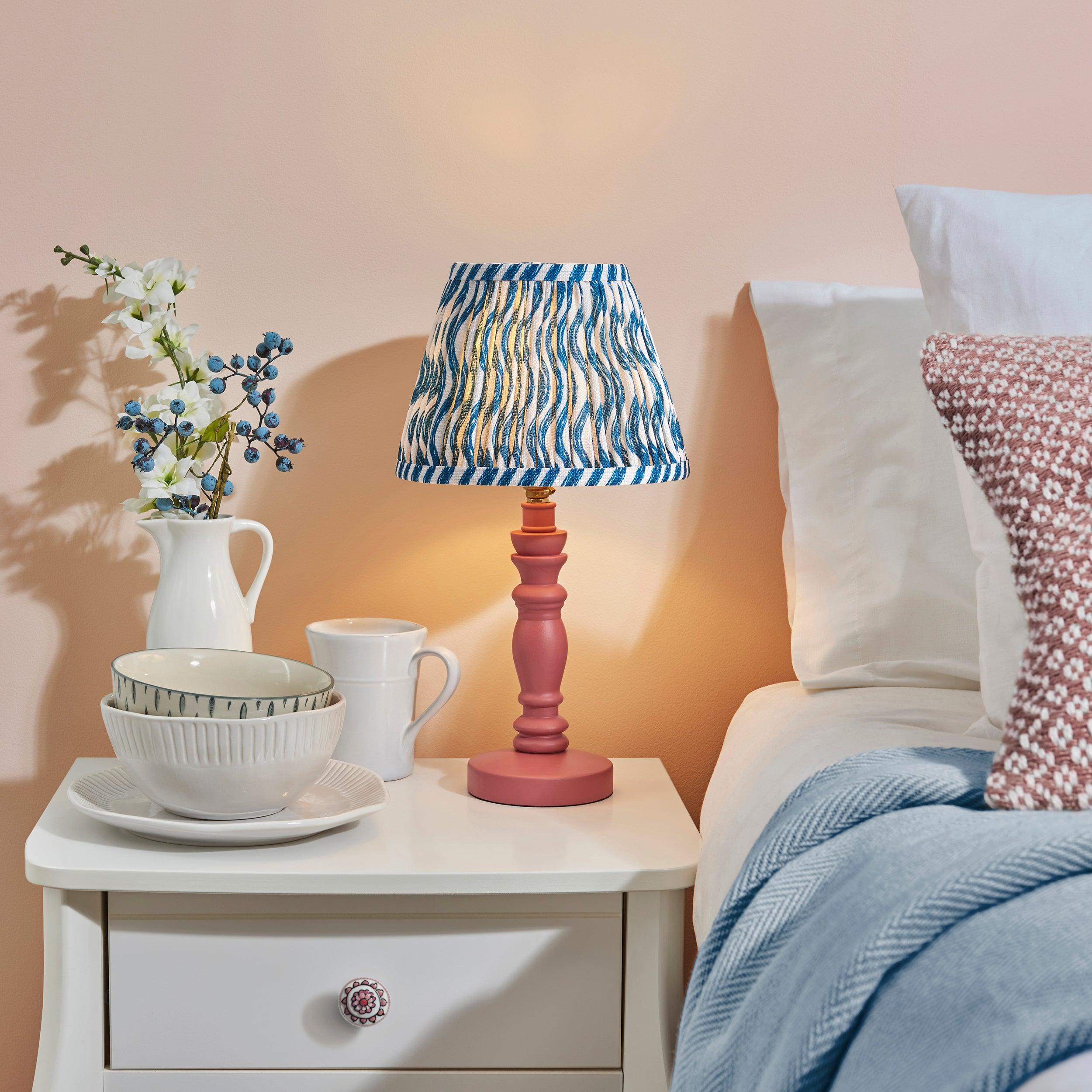 Bibury Pink Table Lamp & Ripple 20cm Marlin Blue Shade