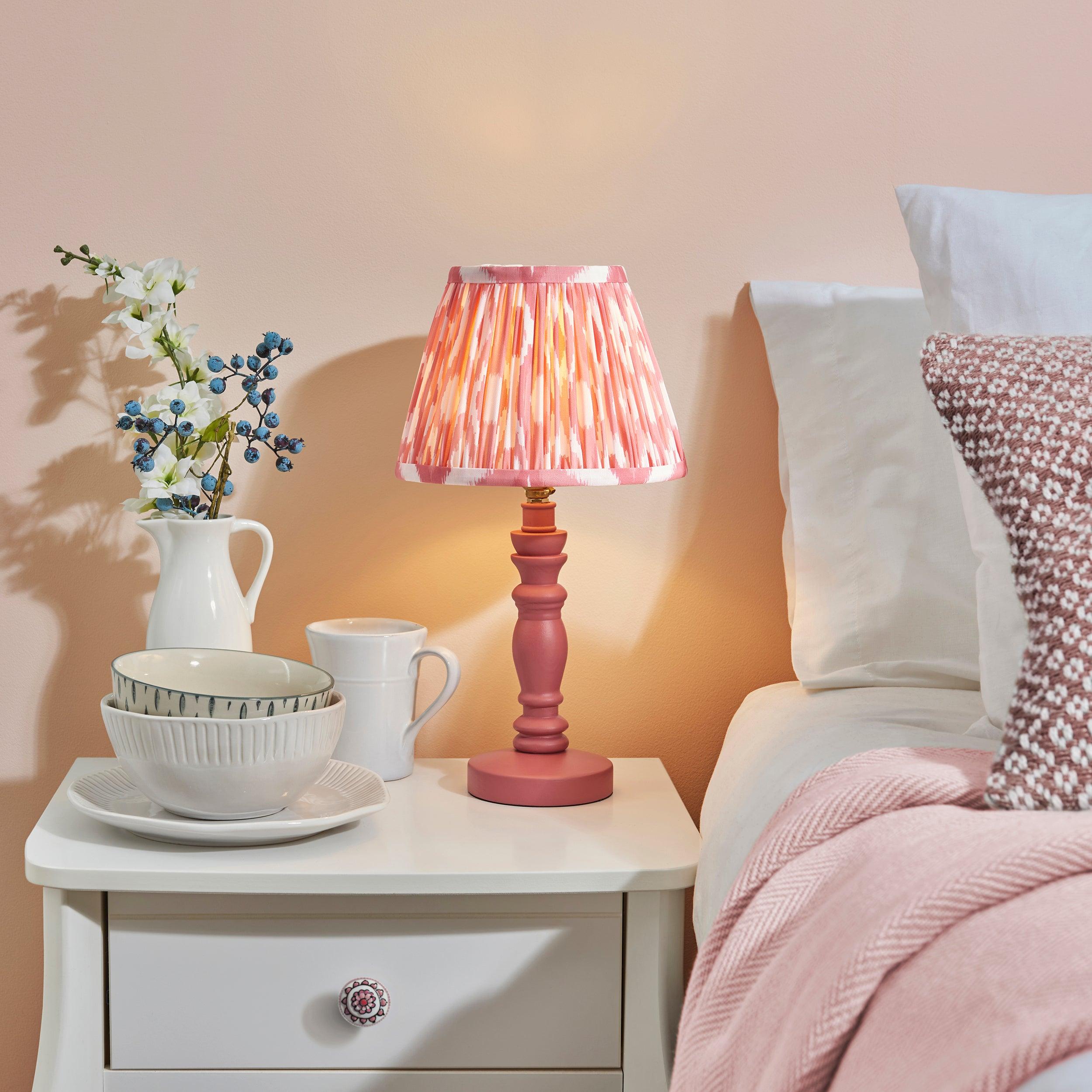 Bibury Pink Table Lamp & Ikat 20cm Coral Pink Shade