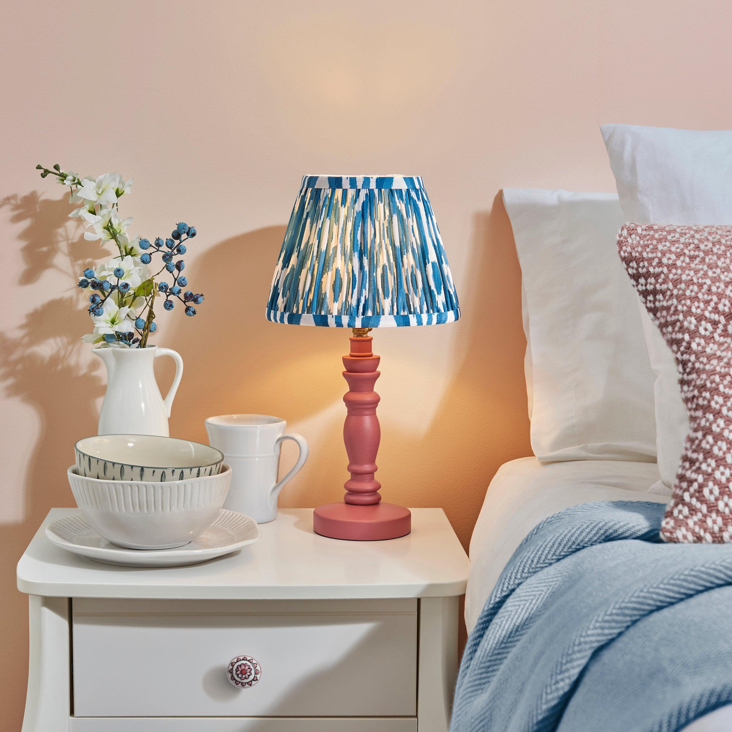 Bibury Pink Table Lamp & Ikat 20cm Marlin Blue Shade