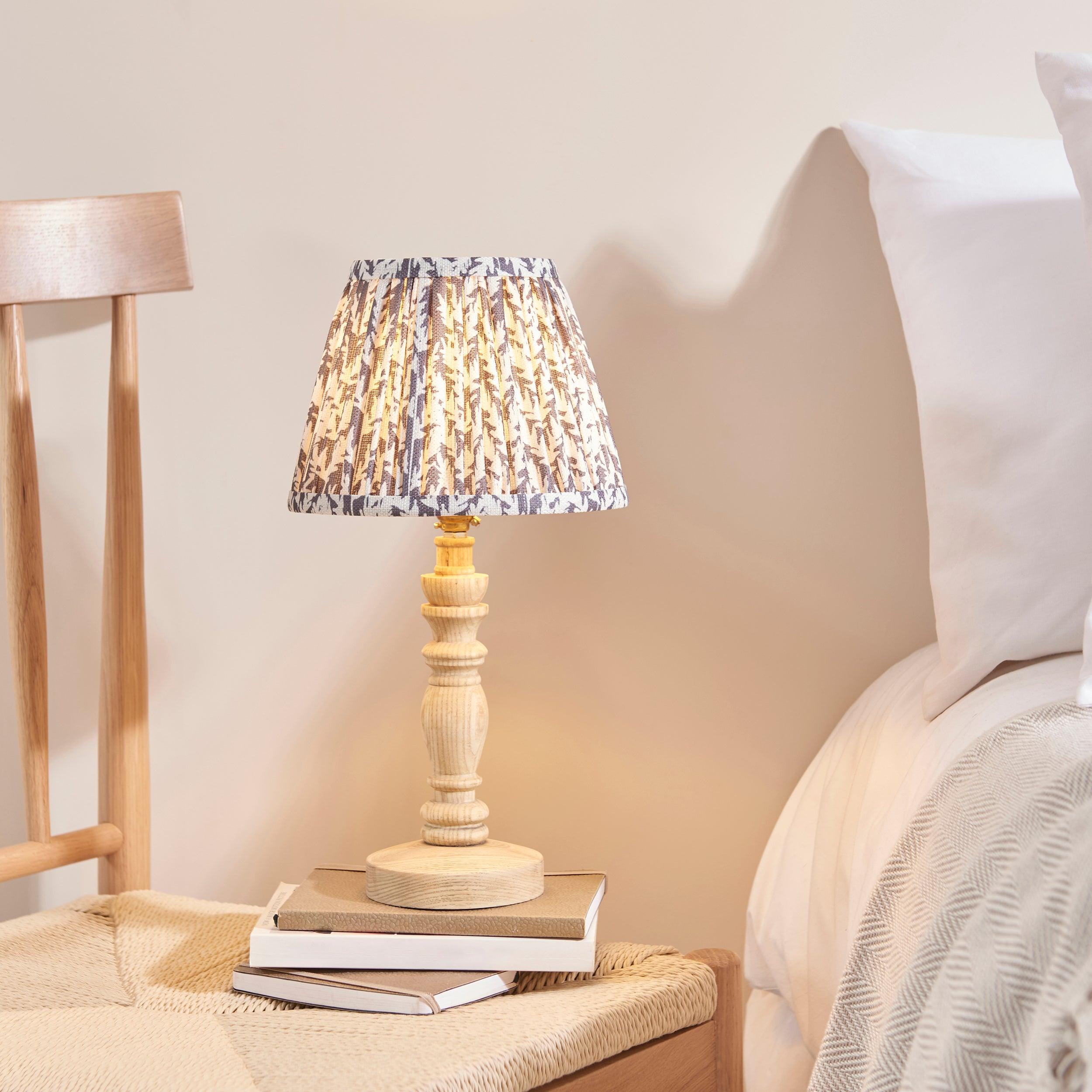 Bibury Wooden Table Lamp & Leaf 20cm Pearl Grey Shade