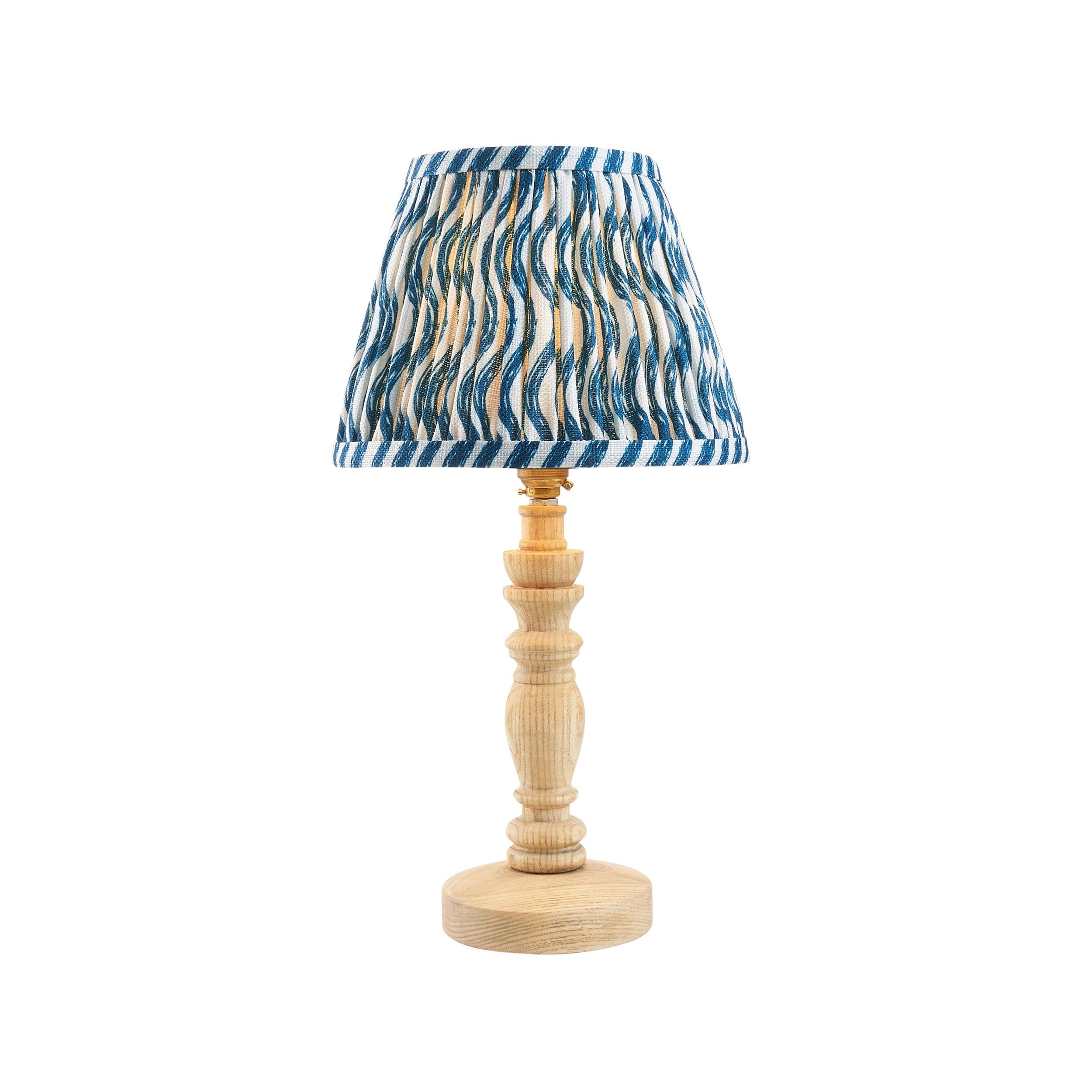 Bibury Wooden Table Lamp & Ripple 20cm Marlin Blue Shade