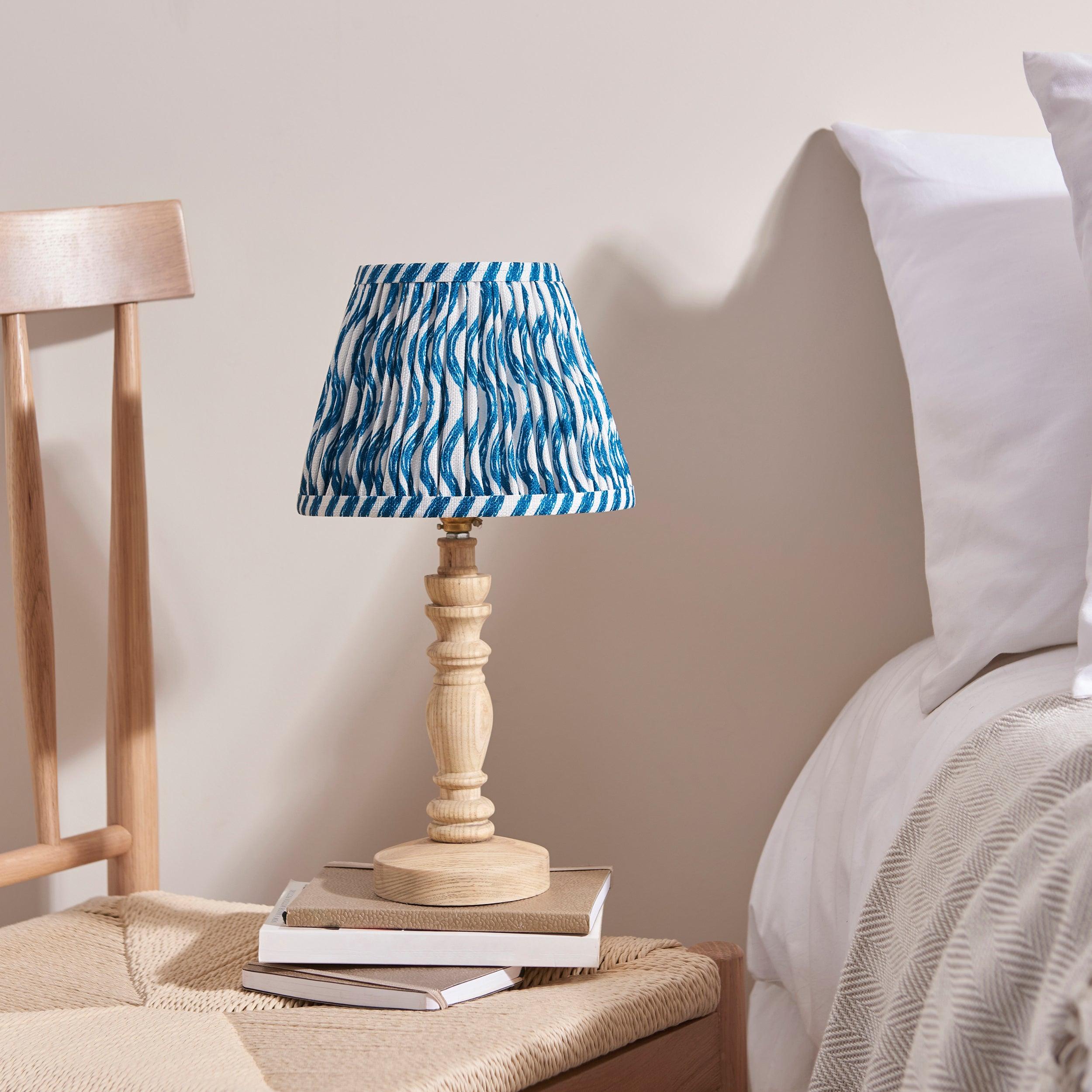 Bibury Wooden Table Lamp & Ripple 20cm Marlin Blue Shade
