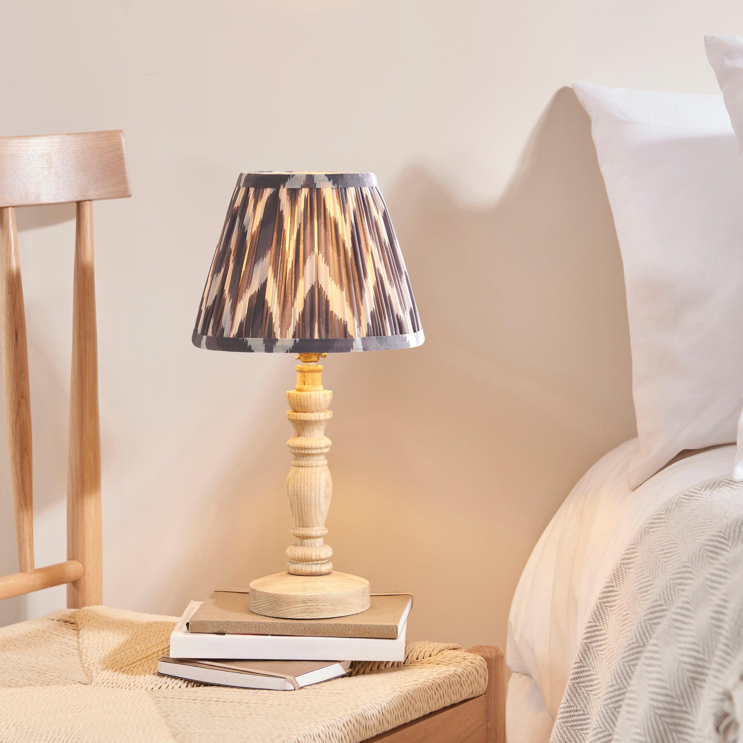 Bibury Wooden Table Lamp & Zigzag 20cm Pearl Grey Shade