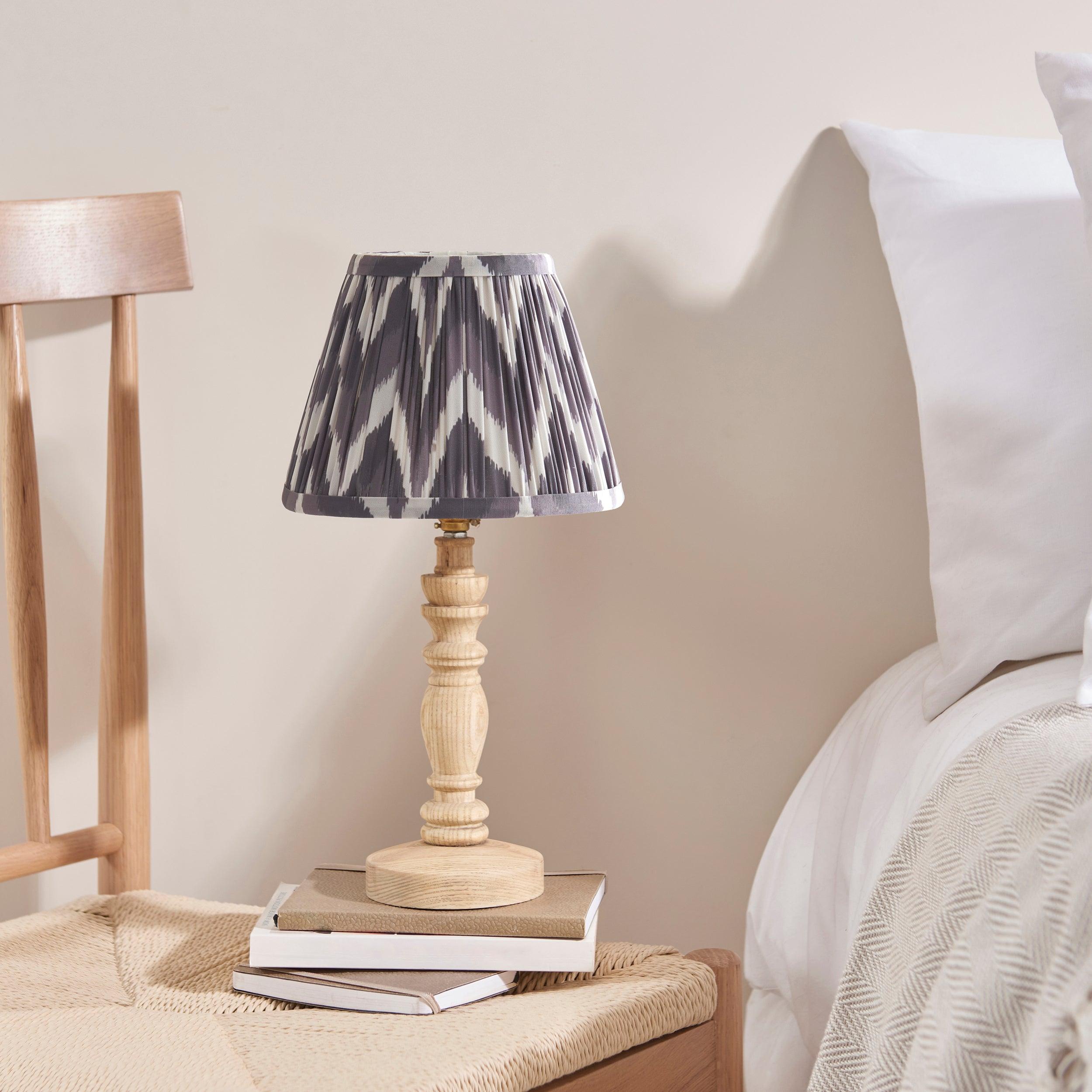 Bibury Wooden Table Lamp & Zigzag 20cm Pearl Grey Shade