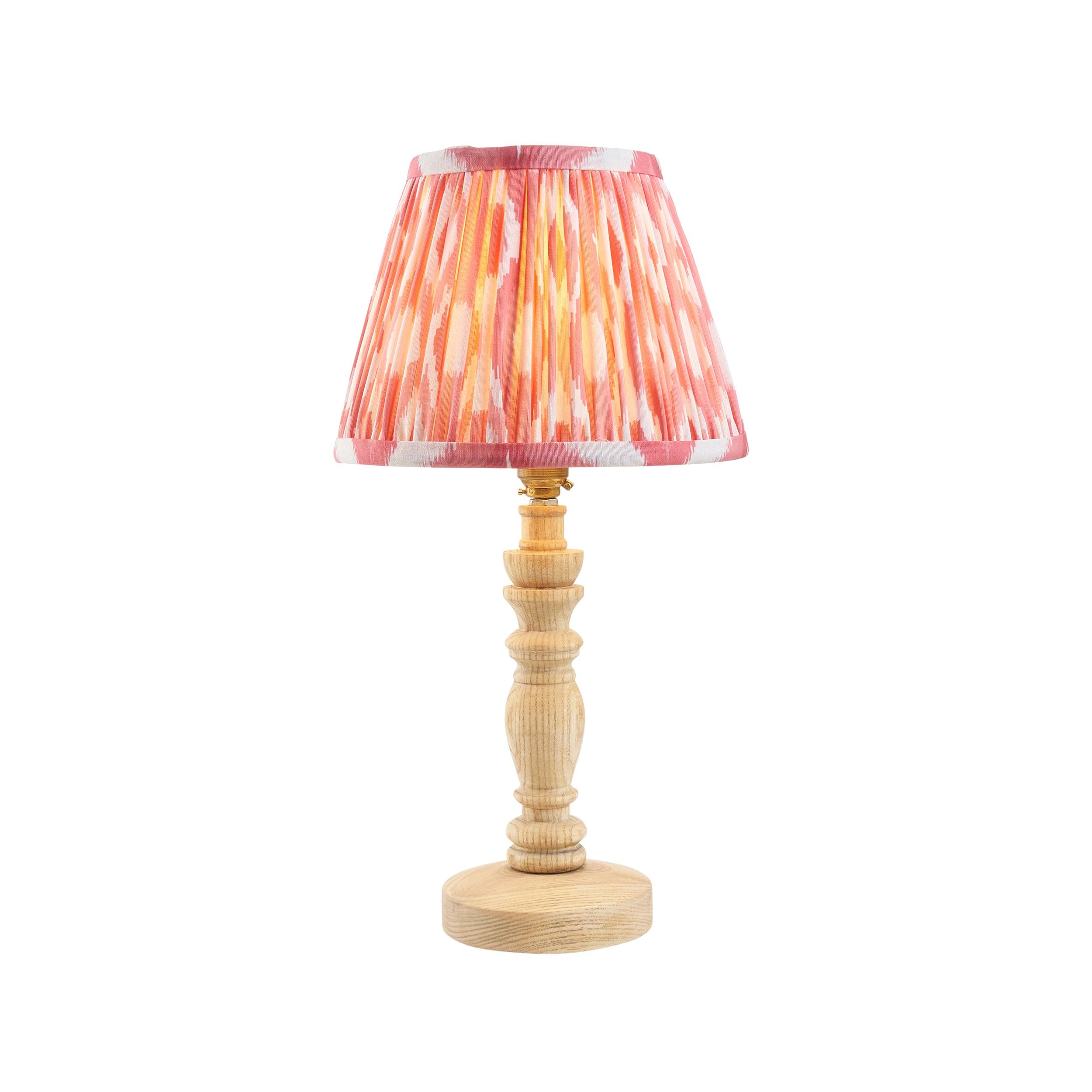 Bibury Wooden Table Lamp & Ikat 20cm Coral Pink Shade