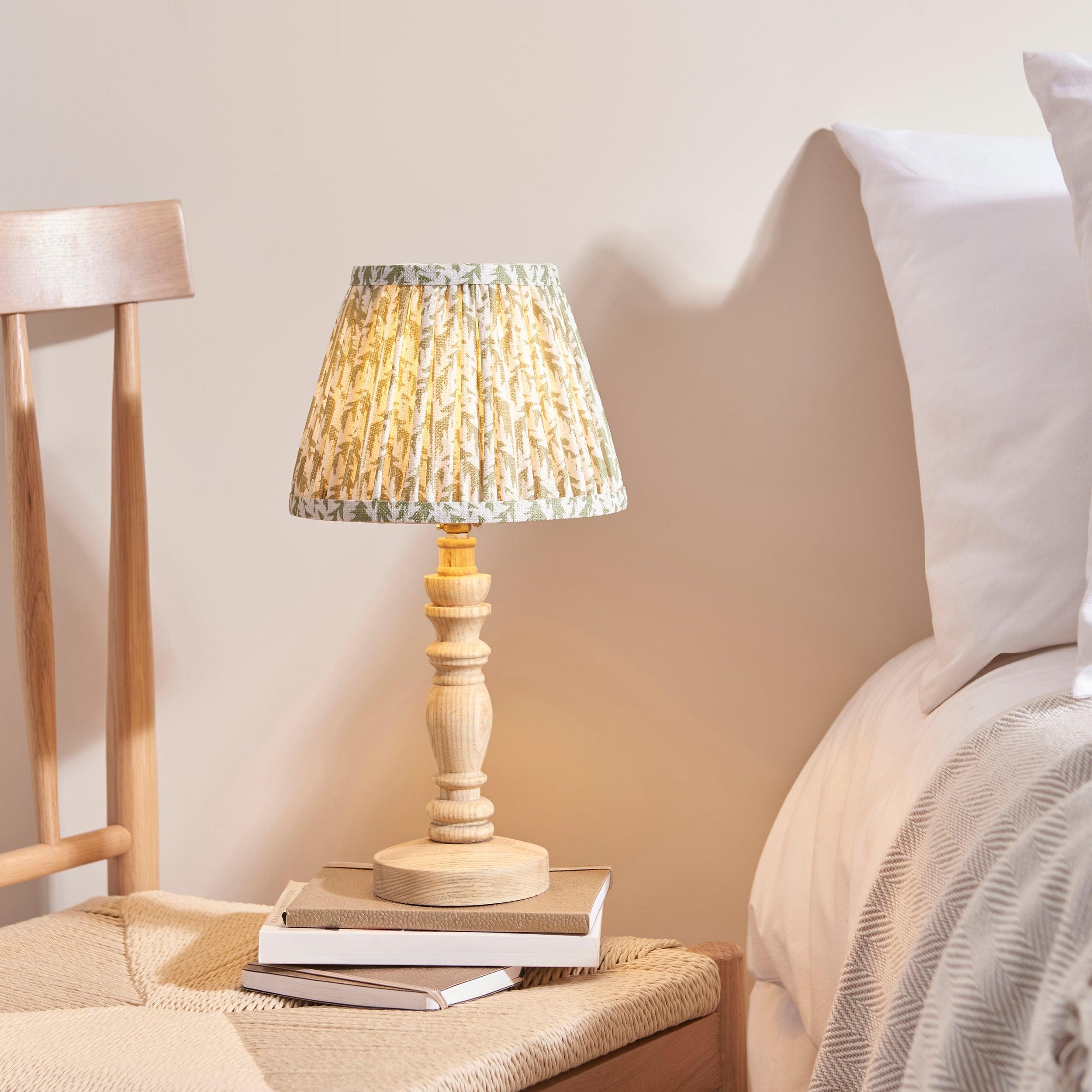 Bibury Wooden Table Lamp & Leaf 20cm Herb Garden Green Shade